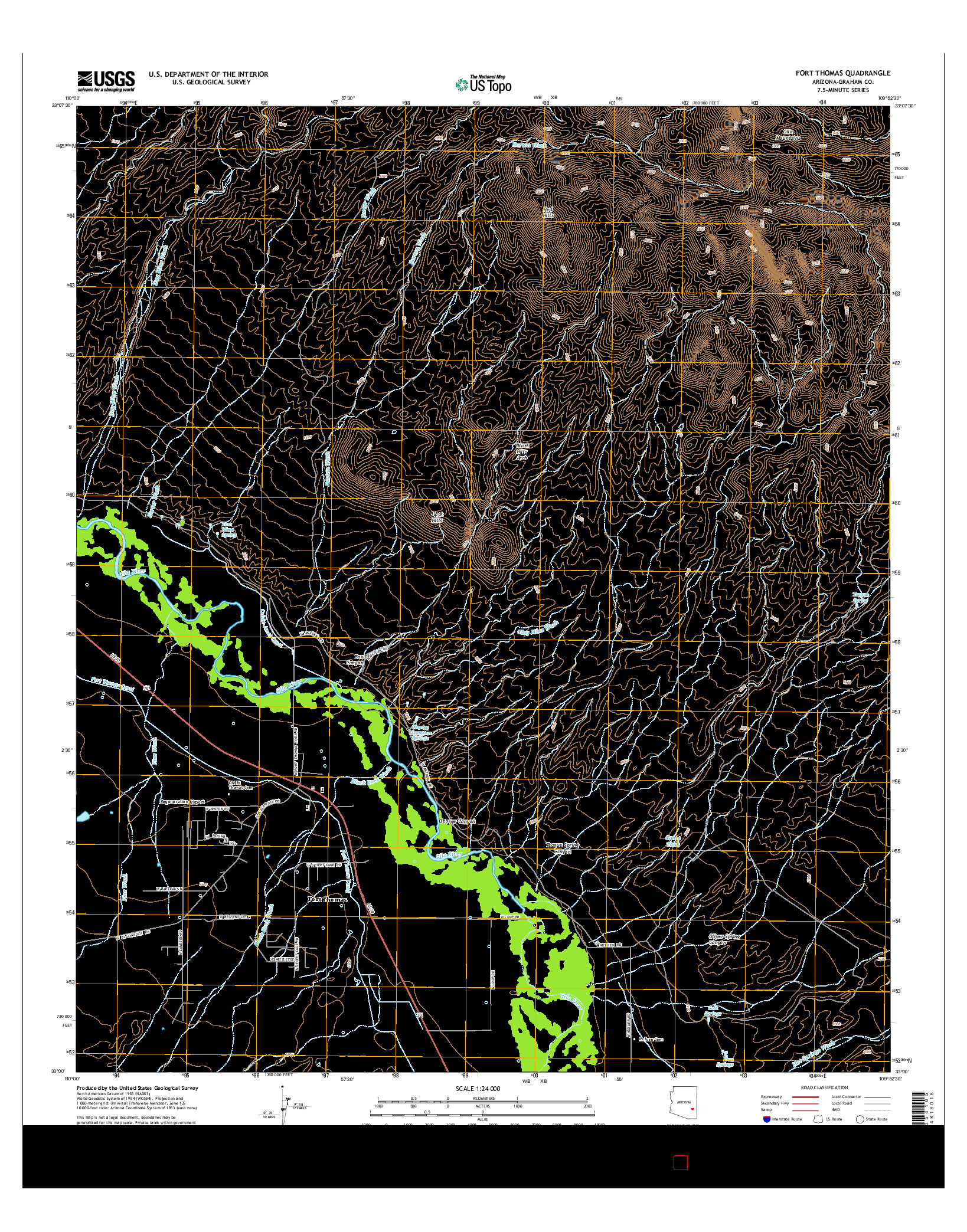 USGS US TOPO 7.5-MINUTE MAP FOR FORT THOMAS, AZ 2014