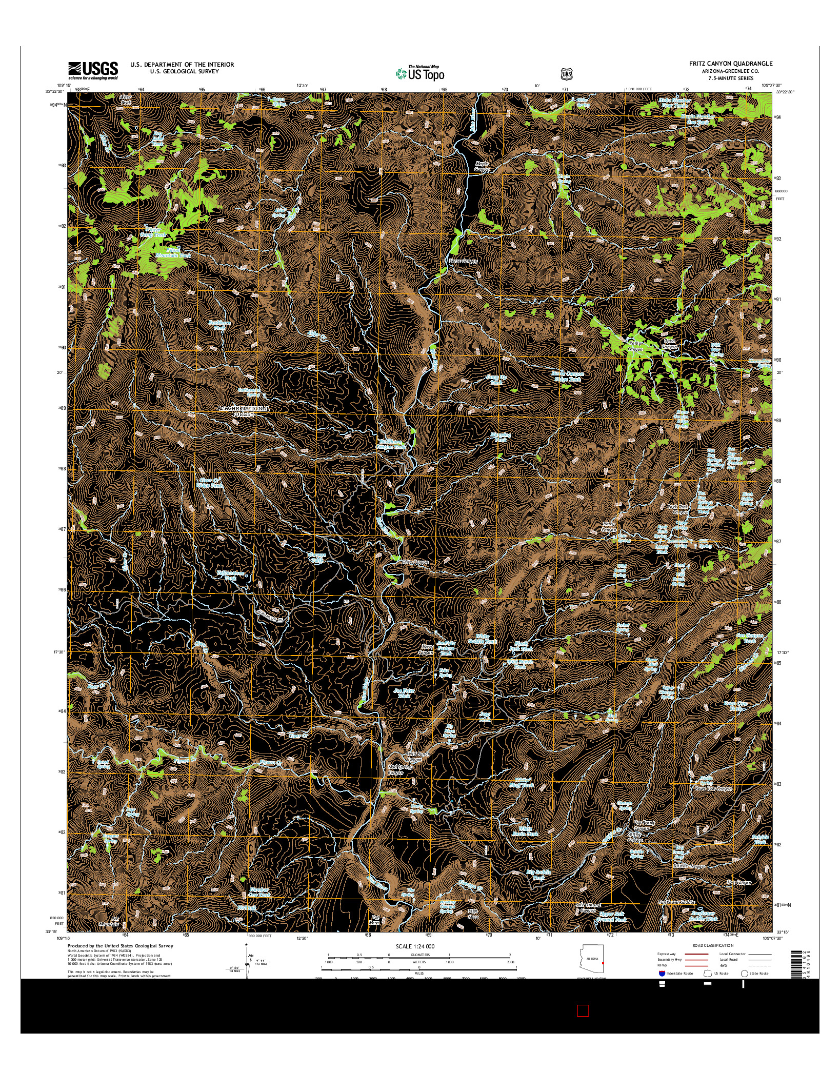 USGS US TOPO 7.5-MINUTE MAP FOR FRITZ CANYON, AZ 2014