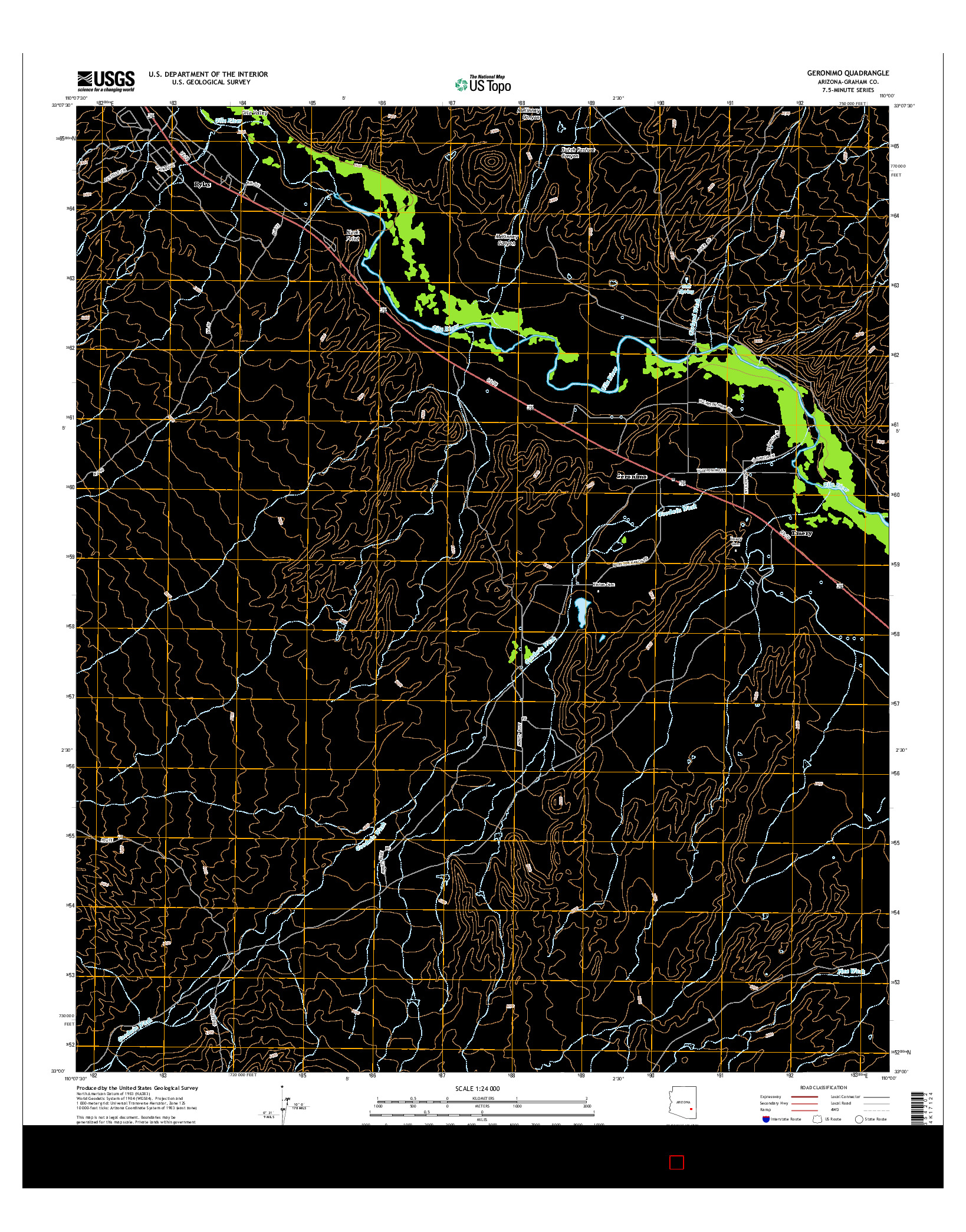 USGS US TOPO 7.5-MINUTE MAP FOR GERONIMO, AZ 2014