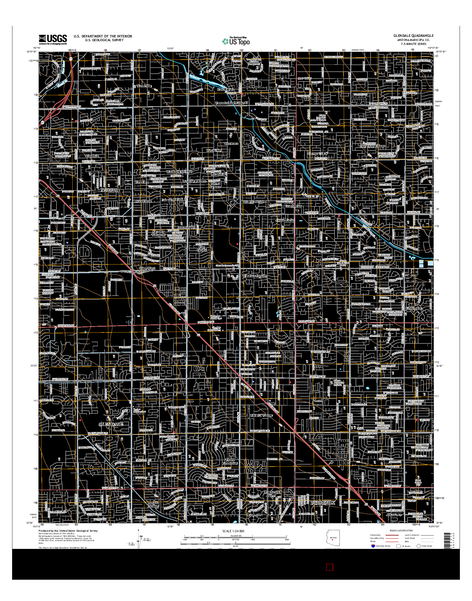 USGS US TOPO 7.5-MINUTE MAP FOR GLENDALE, AZ 2014