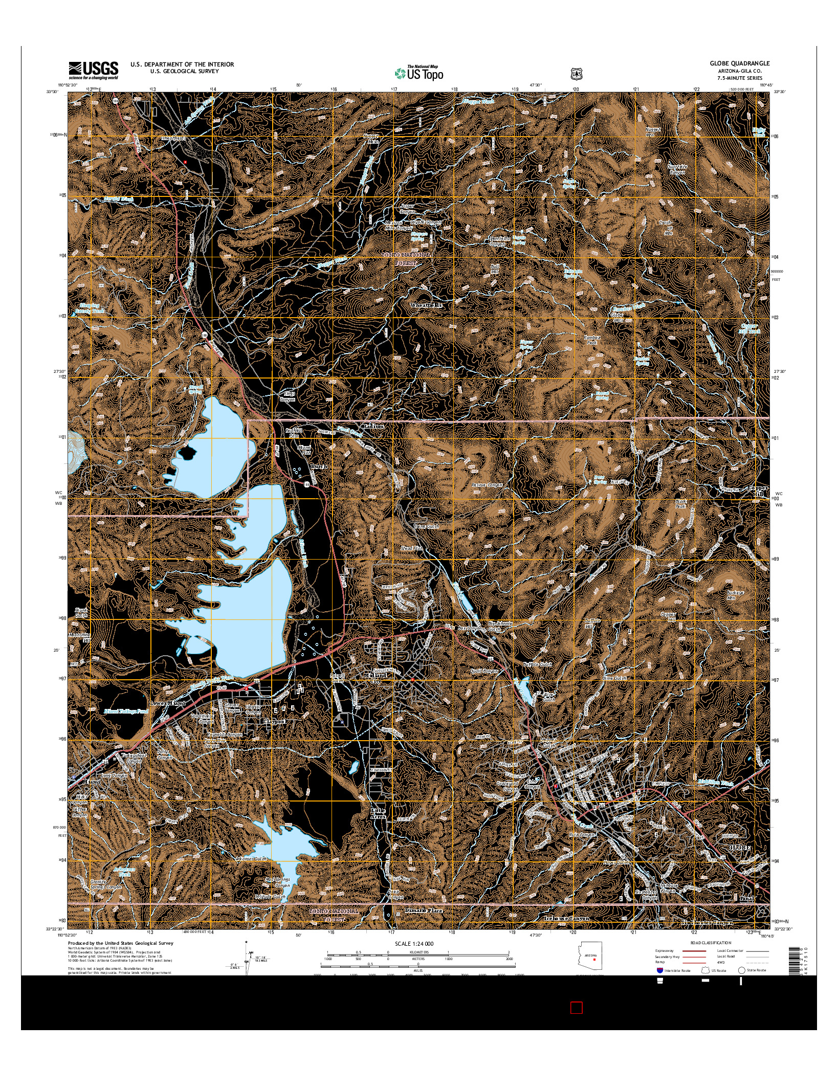 USGS US TOPO 7.5-MINUTE MAP FOR GLOBE, AZ 2014