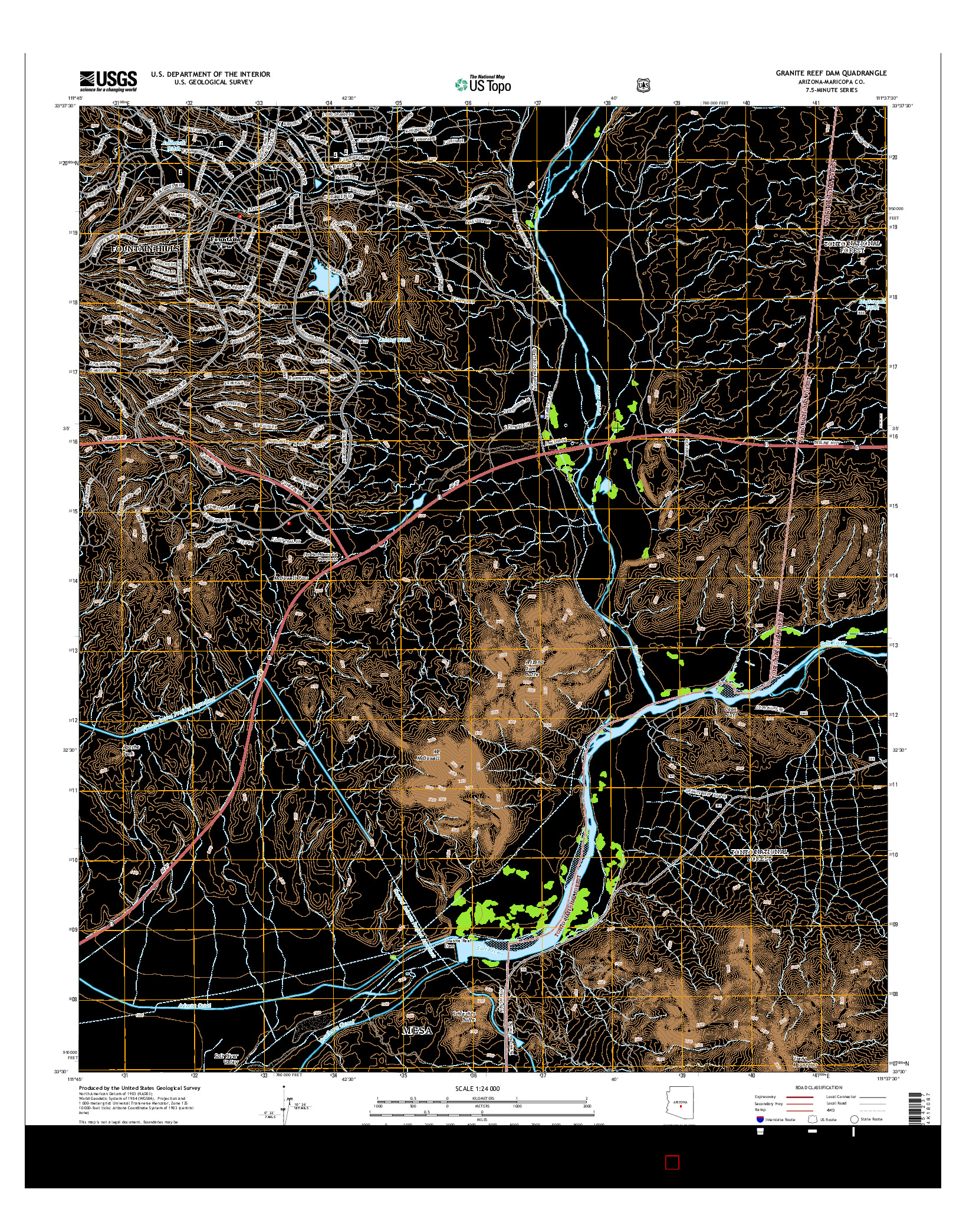 USGS US TOPO 7.5-MINUTE MAP FOR GRANITE REEF DAM, AZ 2014