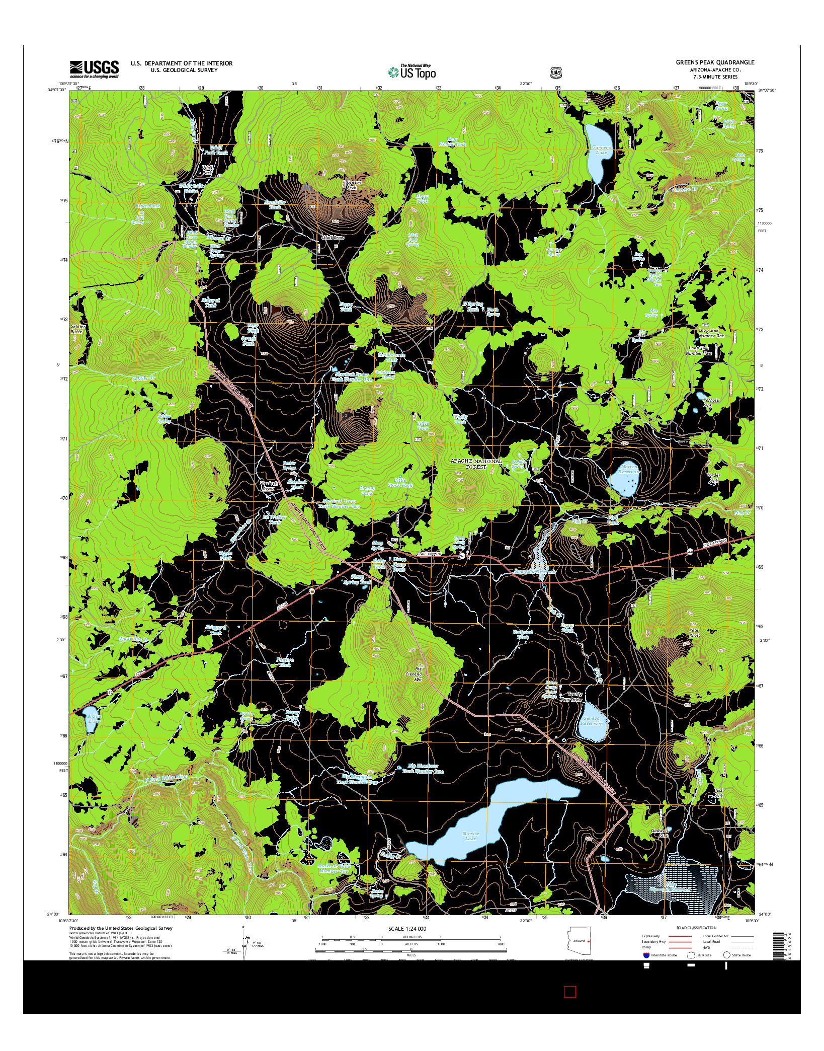 USGS US TOPO 7.5-MINUTE MAP FOR GREENS PEAK, AZ 2014