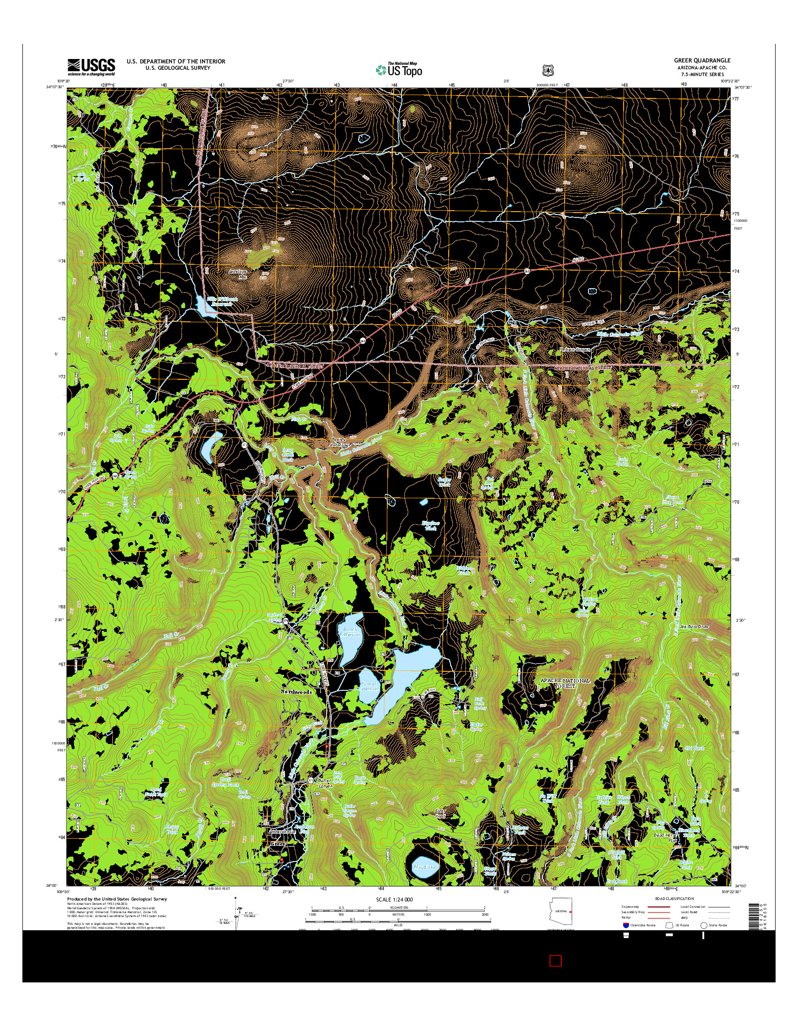 USGS US TOPO 7.5-MINUTE MAP FOR GREER, AZ 2014