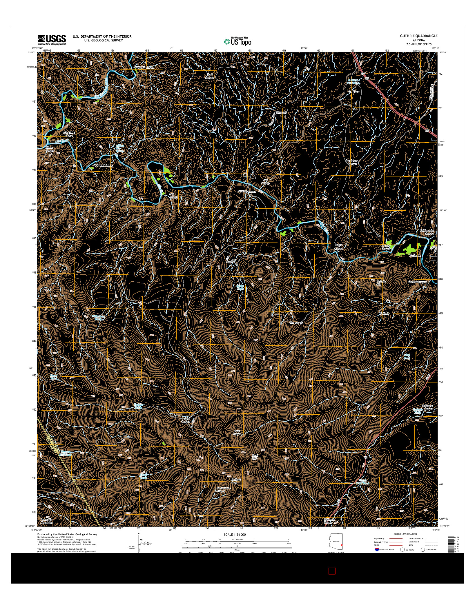 USGS US TOPO 7.5-MINUTE MAP FOR GUTHRIE, AZ 2014