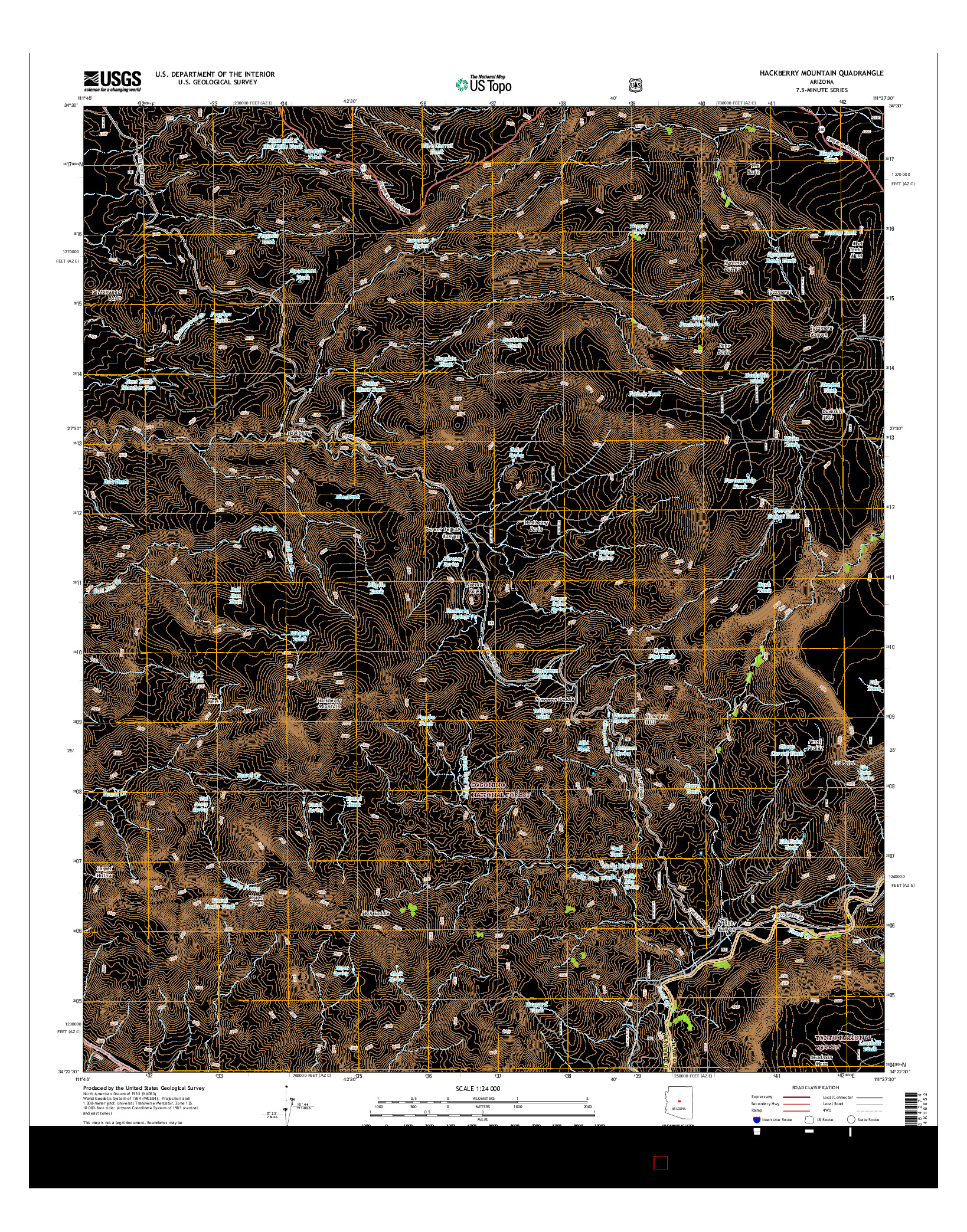 USGS US TOPO 7.5-MINUTE MAP FOR HACKBERRY MOUNTAIN, AZ 2014