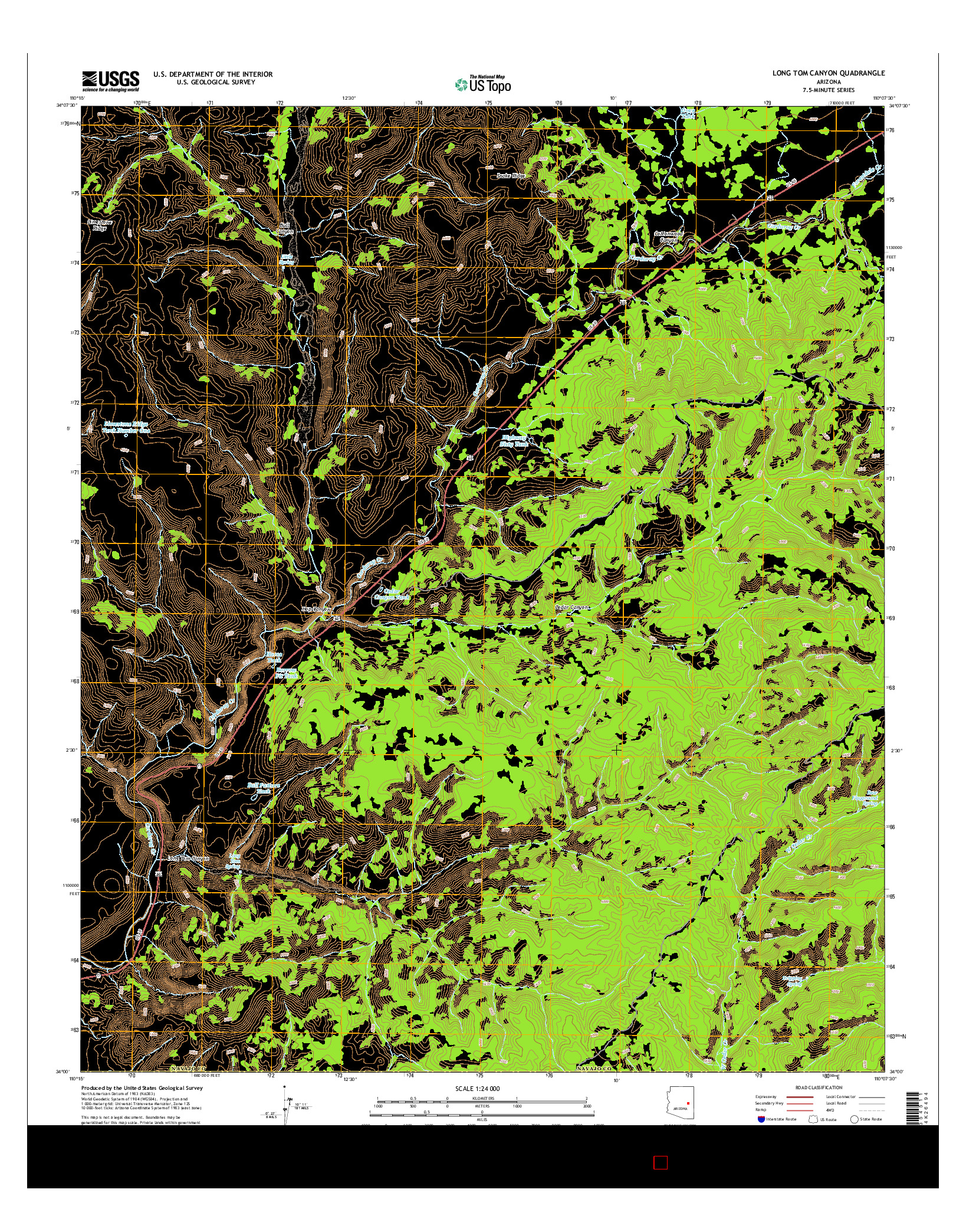 USGS US TOPO 7.5-MINUTE MAP FOR LONG TOM CANYON, AZ 2014