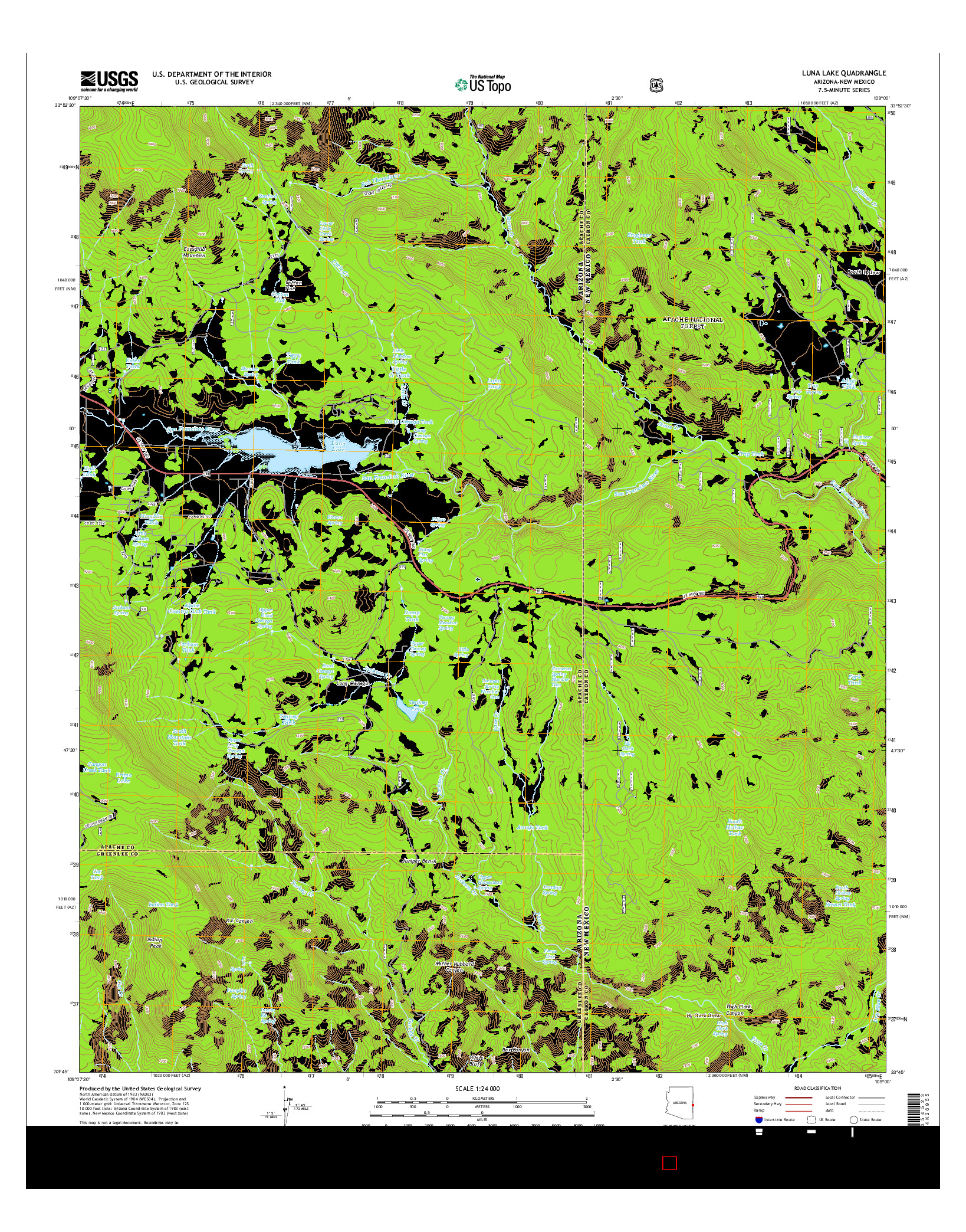 USGS US TOPO 7.5-MINUTE MAP FOR LUNA LAKE, AZ-NM 2014