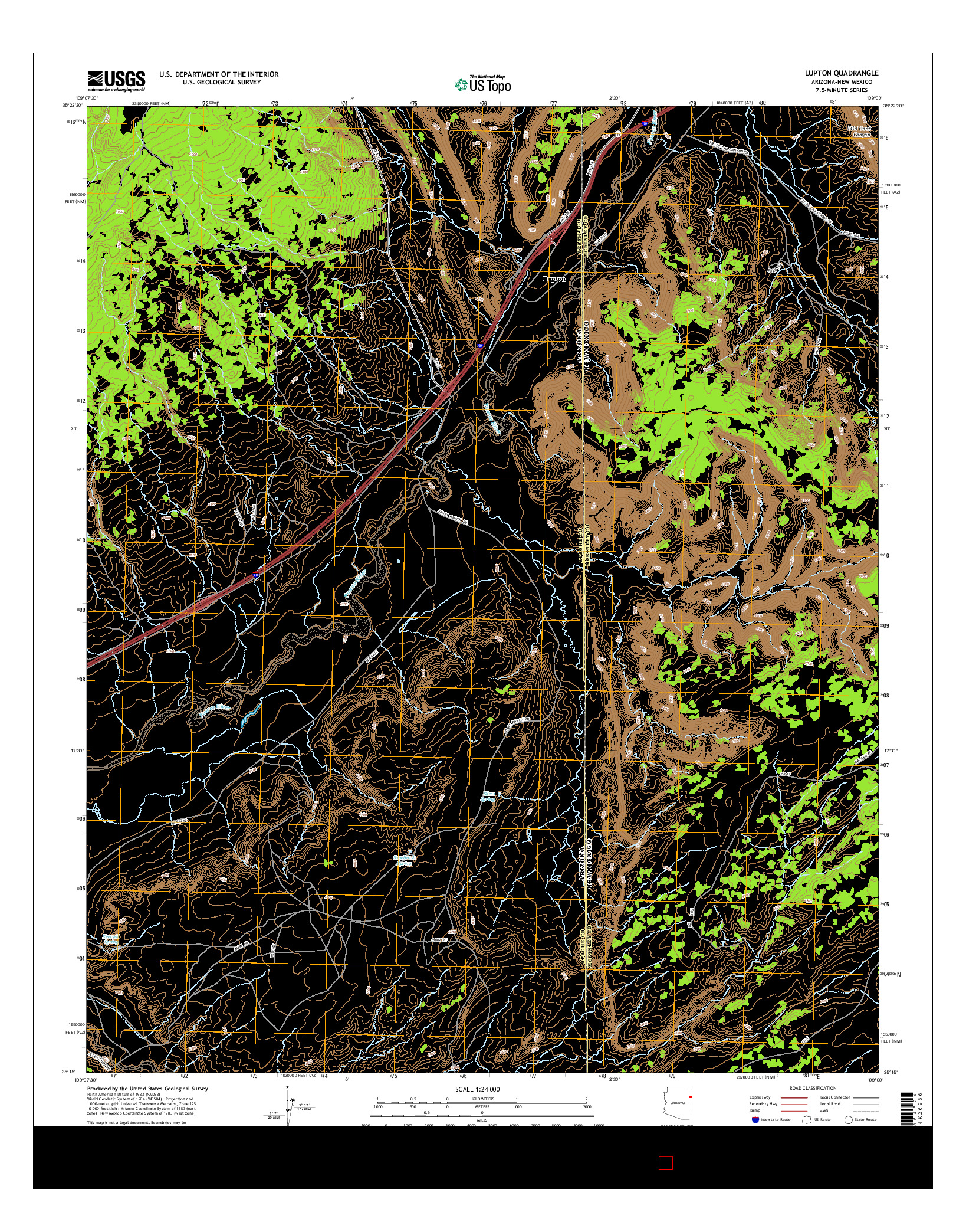 USGS US TOPO 7.5-MINUTE MAP FOR LUPTON, AZ-NM 2014