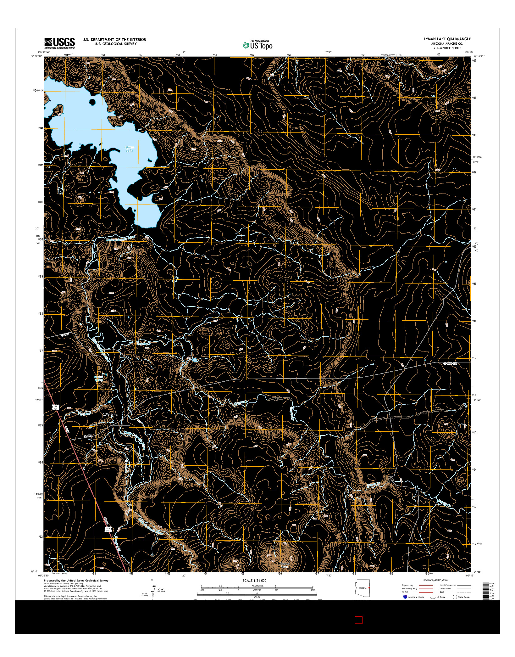 USGS US TOPO 7.5-MINUTE MAP FOR LYMAN LAKE, AZ 2014