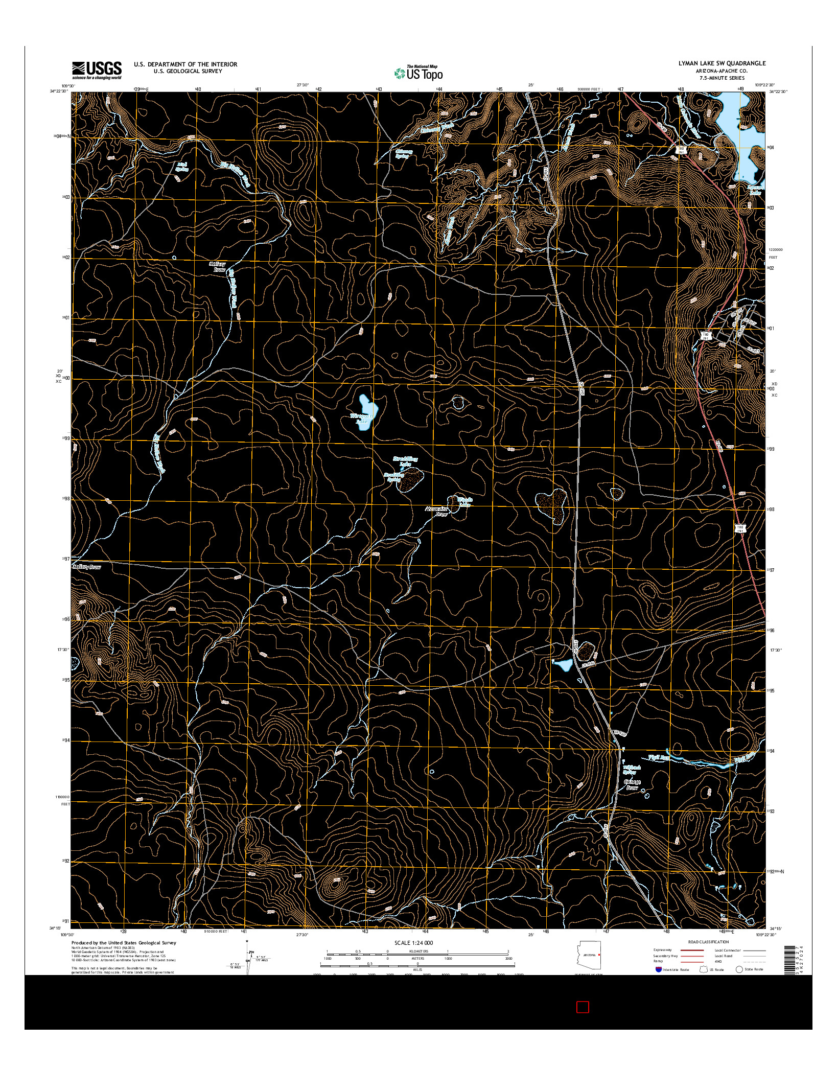 USGS US TOPO 7.5-MINUTE MAP FOR LYMAN LAKE SW, AZ 2014