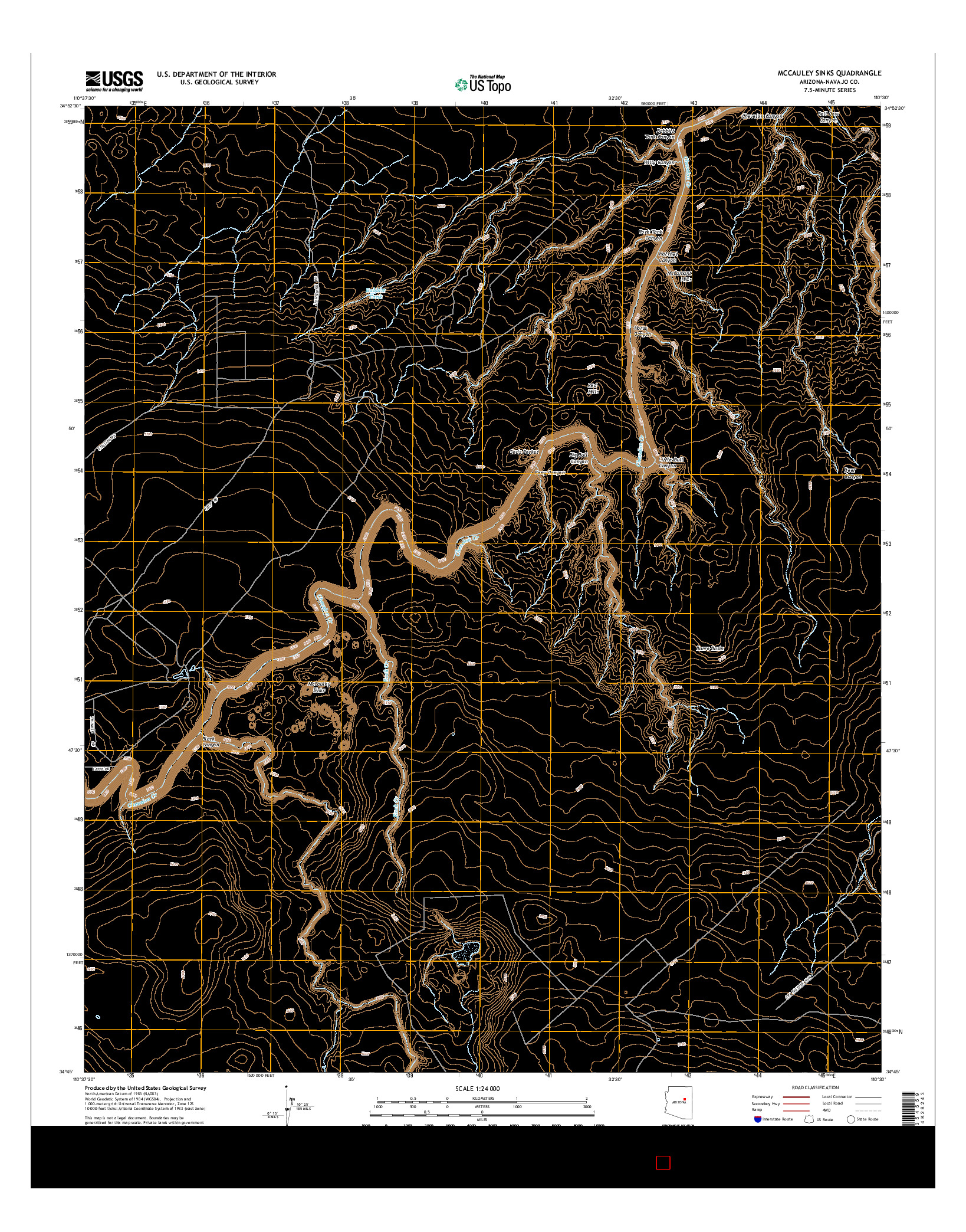 USGS US TOPO 7.5-MINUTE MAP FOR MCCAULEY SINKS, AZ 2014