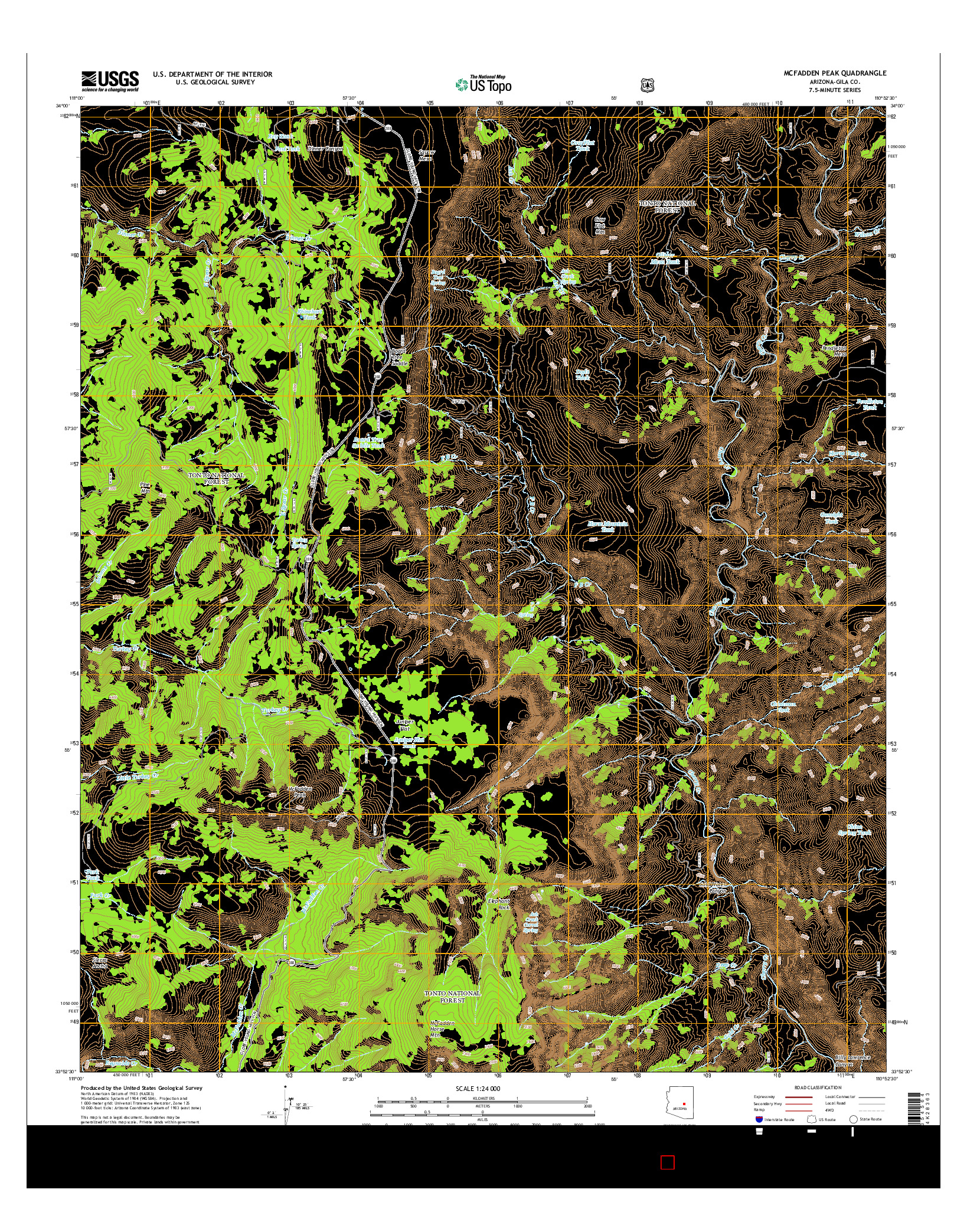 USGS US TOPO 7.5-MINUTE MAP FOR MCFADDEN PEAK, AZ 2014