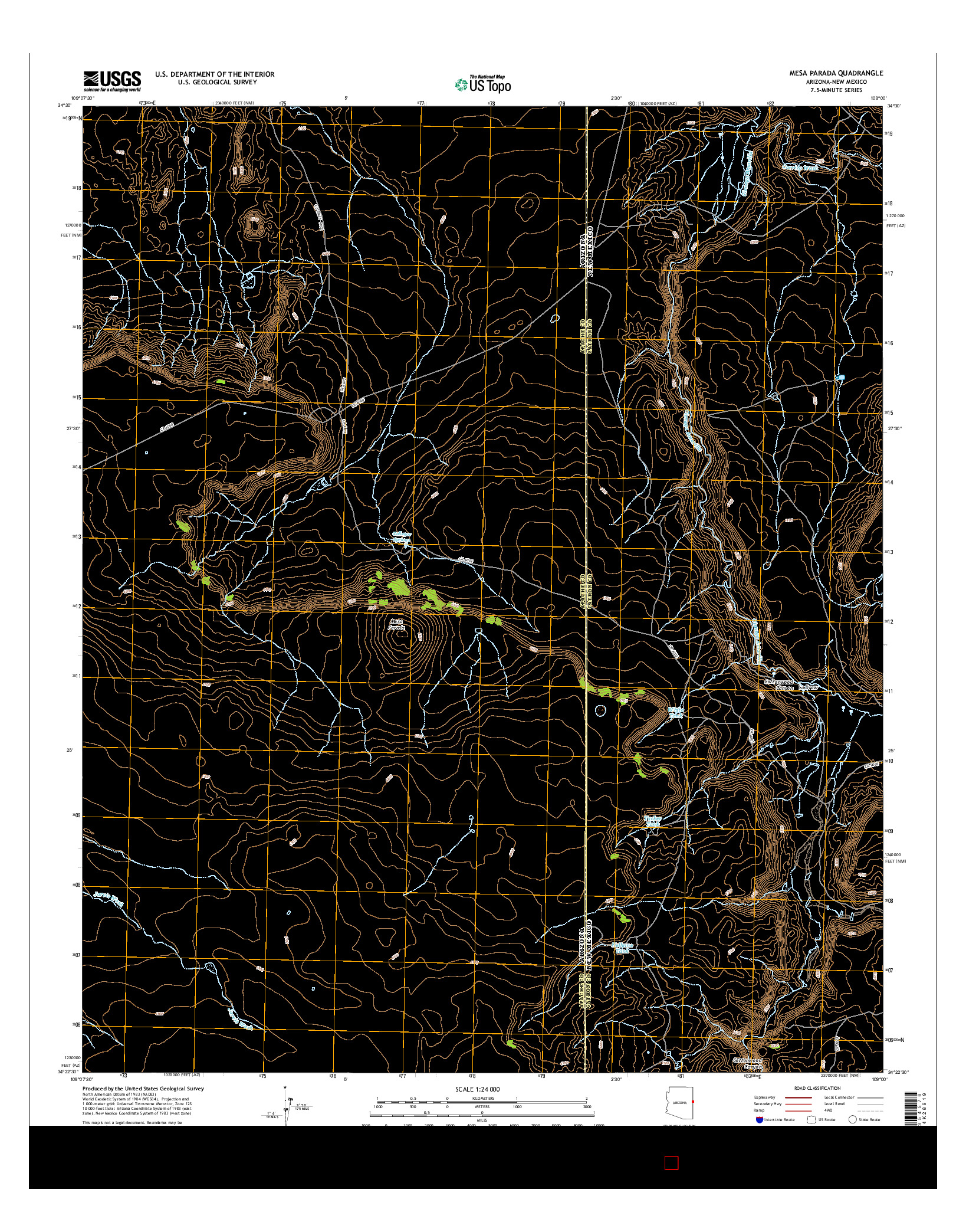 USGS US TOPO 7.5-MINUTE MAP FOR MESA PARADA, AZ-NM 2014
