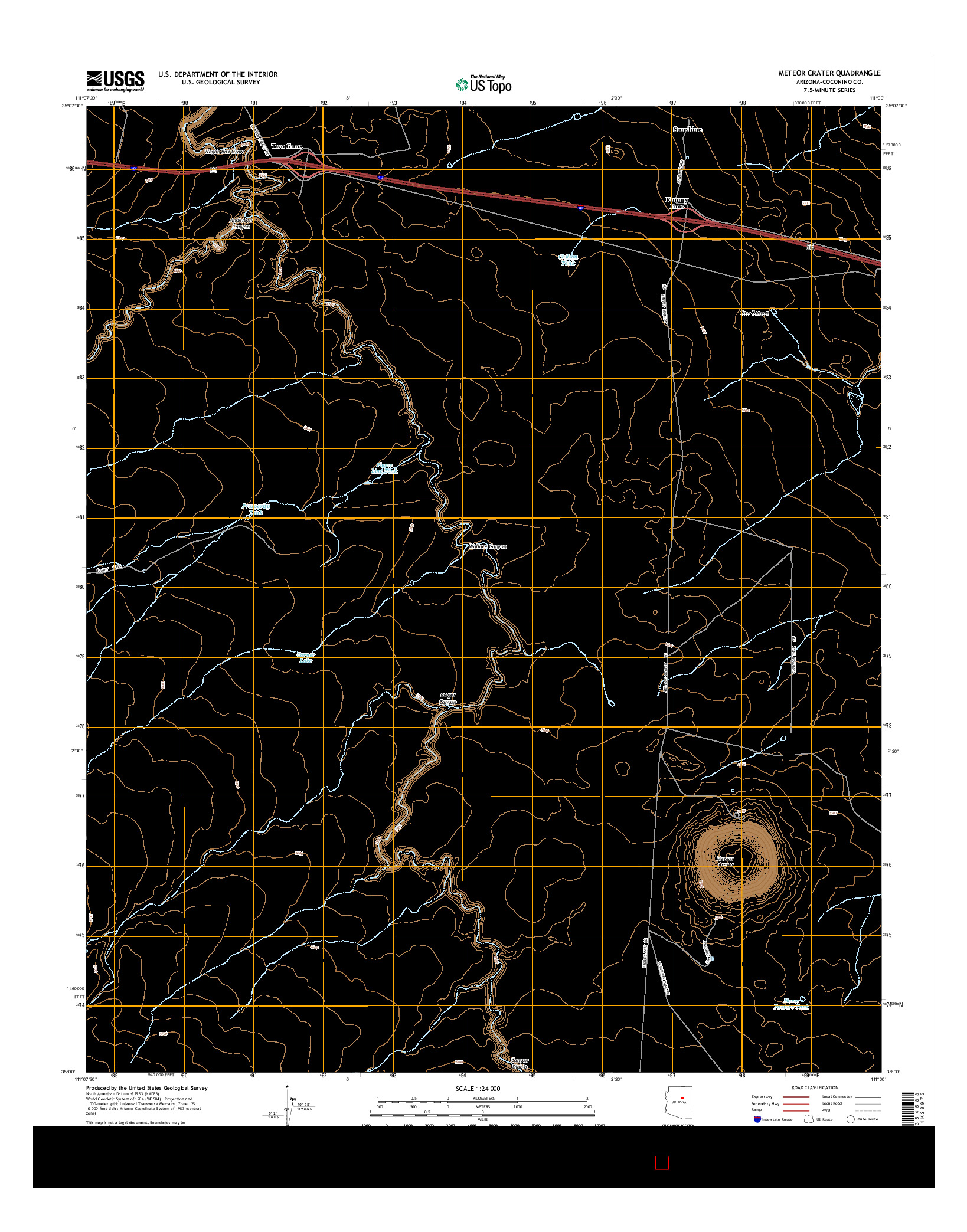 USGS US TOPO 7.5-MINUTE MAP FOR METEOR CRATER, AZ 2014