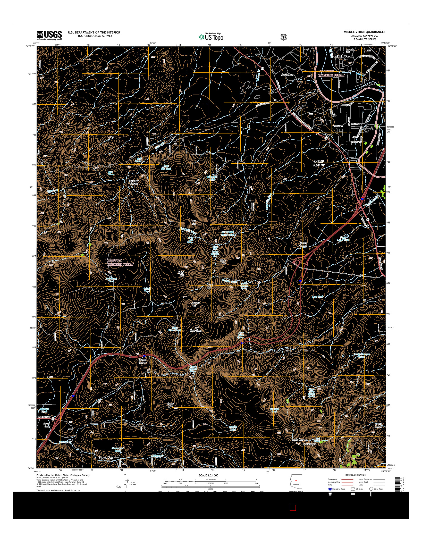 USGS US TOPO 7.5-MINUTE MAP FOR MIDDLE VERDE, AZ 2014
