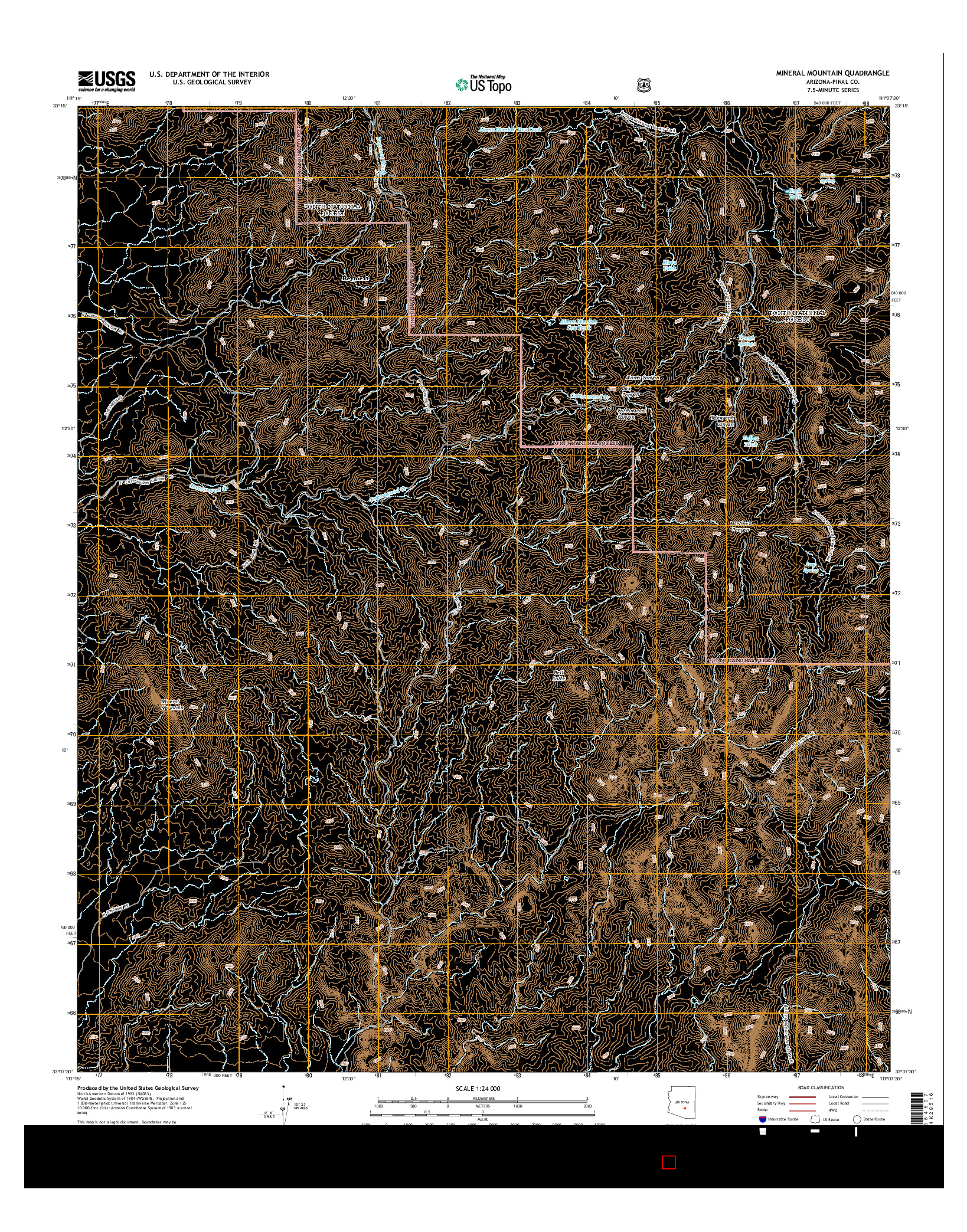 USGS US TOPO 7.5-MINUTE MAP FOR MINERAL MOUNTAIN, AZ 2014
