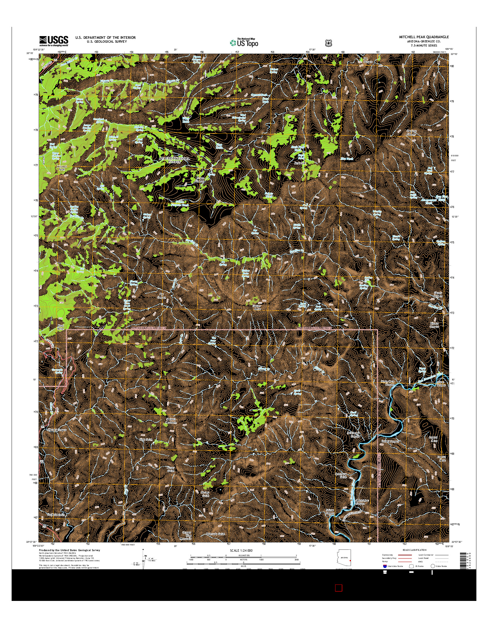 USGS US TOPO 7.5-MINUTE MAP FOR MITCHELL PEAK, AZ 2014