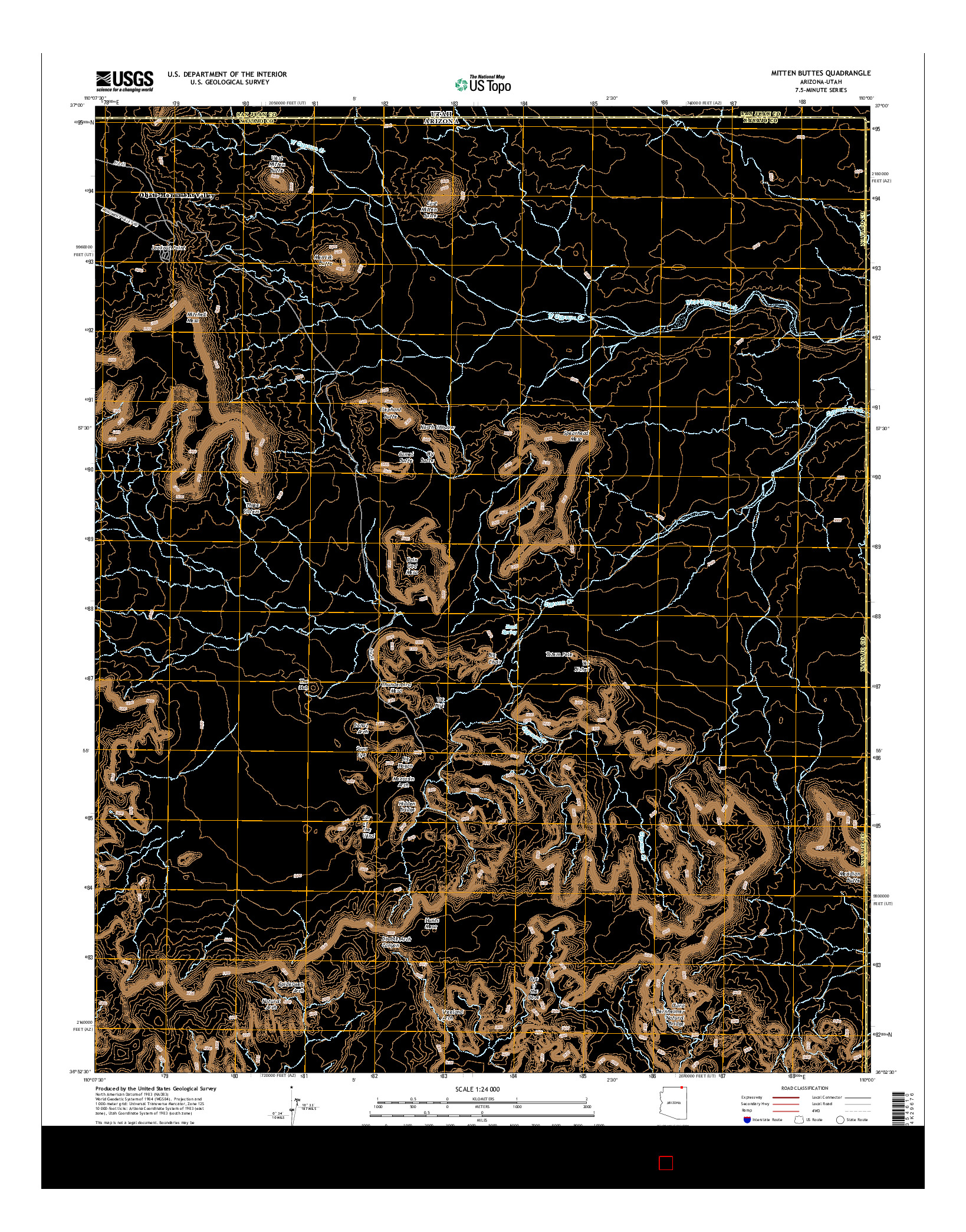 USGS US TOPO 7.5-MINUTE MAP FOR MITTEN BUTTES, AZ-UT 2014