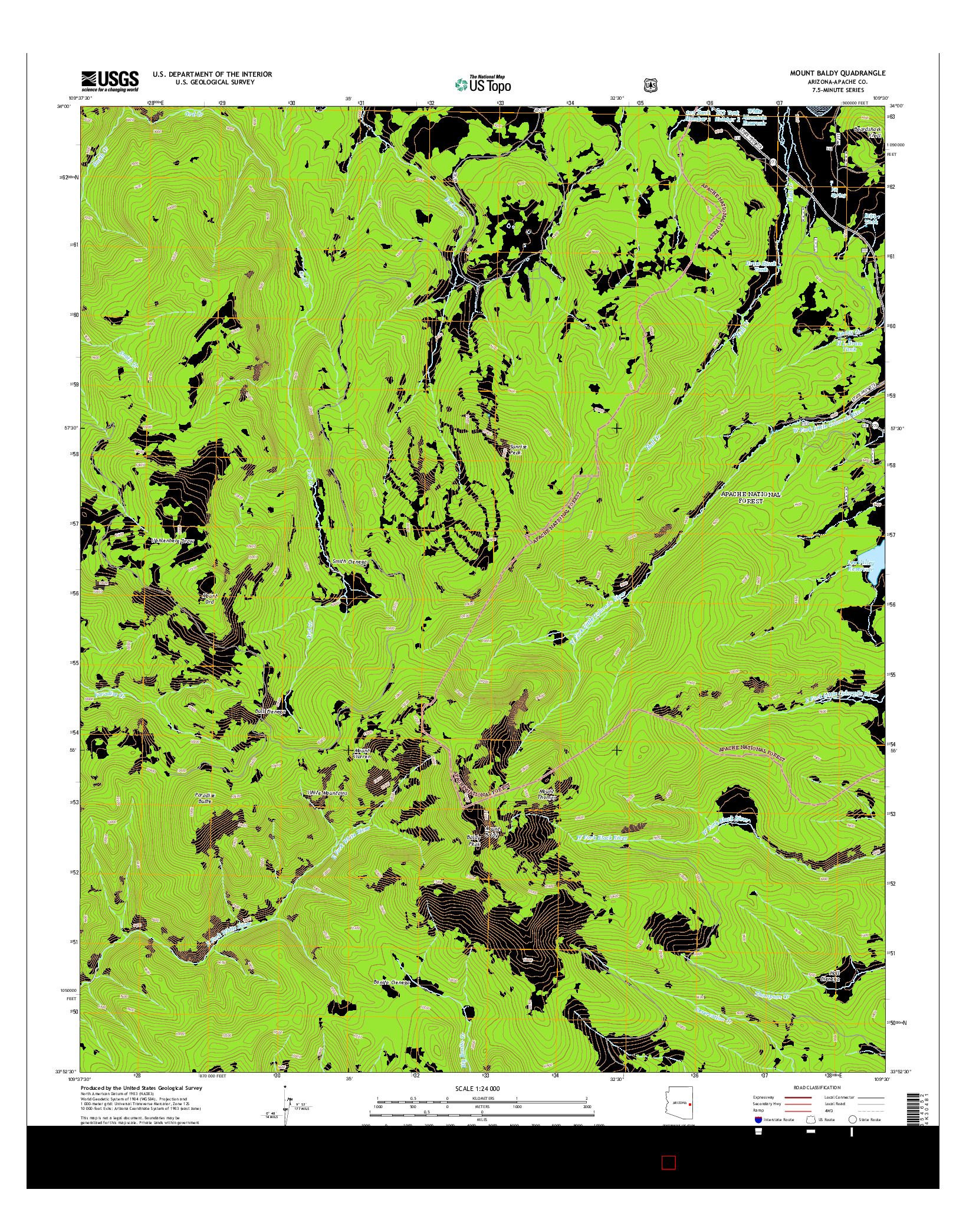 USGS US TOPO 7.5-MINUTE MAP FOR MOUNT BALDY, AZ 2014