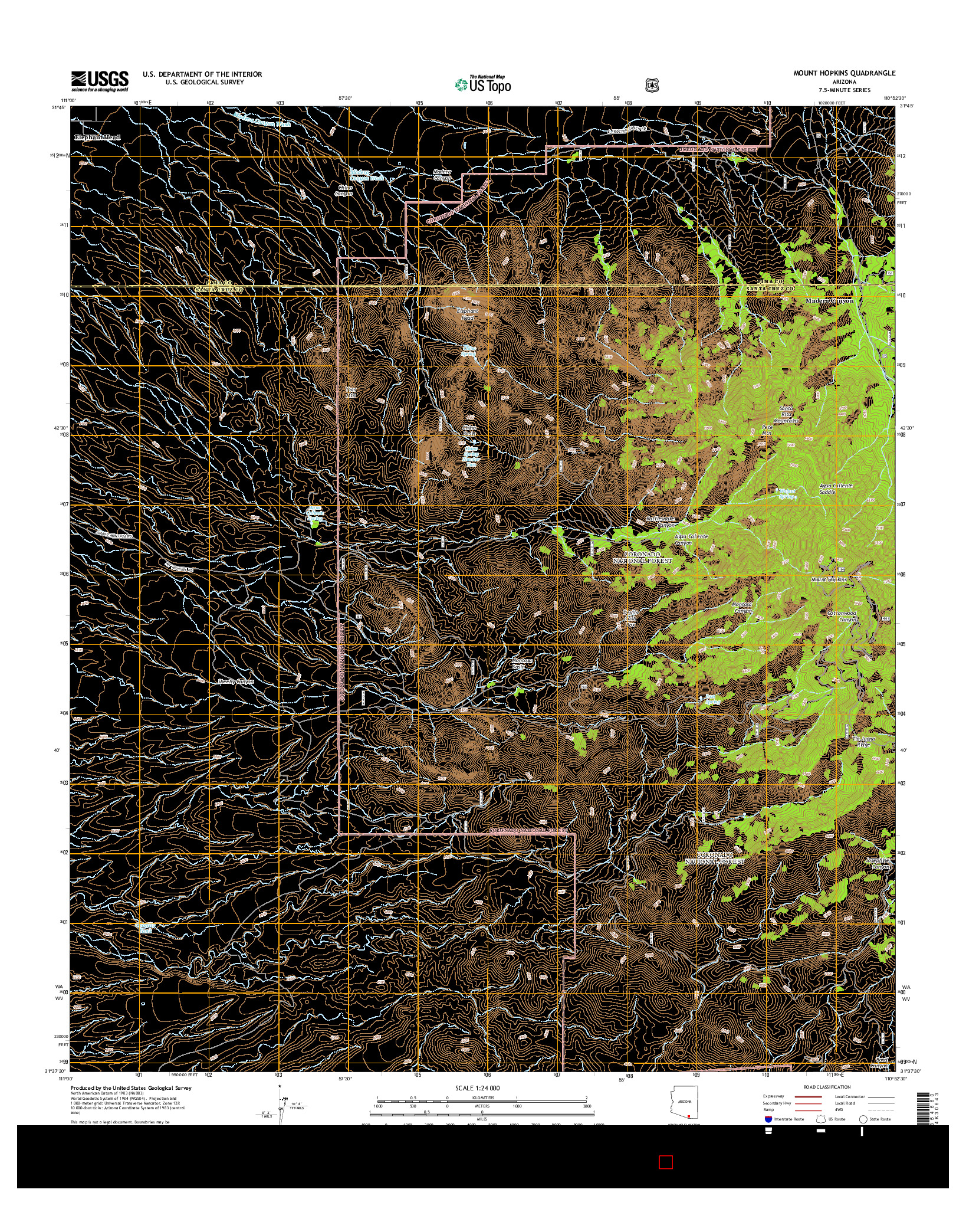 USGS US TOPO 7.5-MINUTE MAP FOR MOUNT HOPKINS, AZ 2014