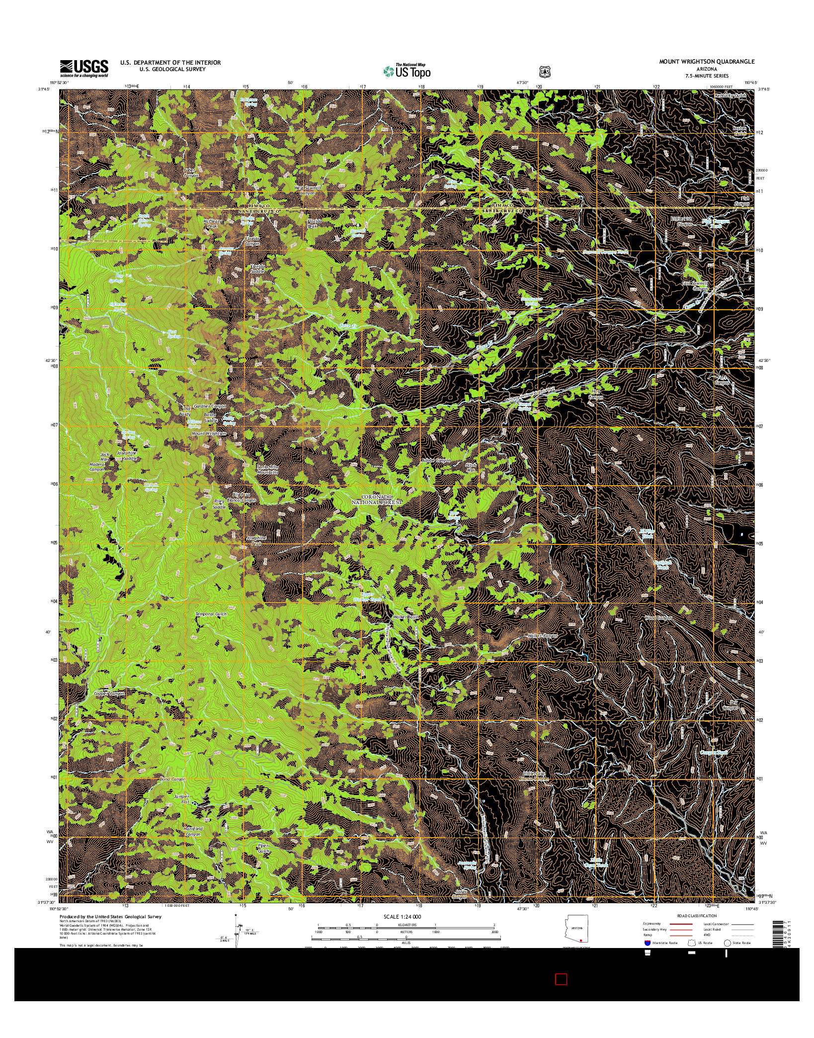 USGS US TOPO 7.5-MINUTE MAP FOR MOUNT WRIGHTSON, AZ 2014