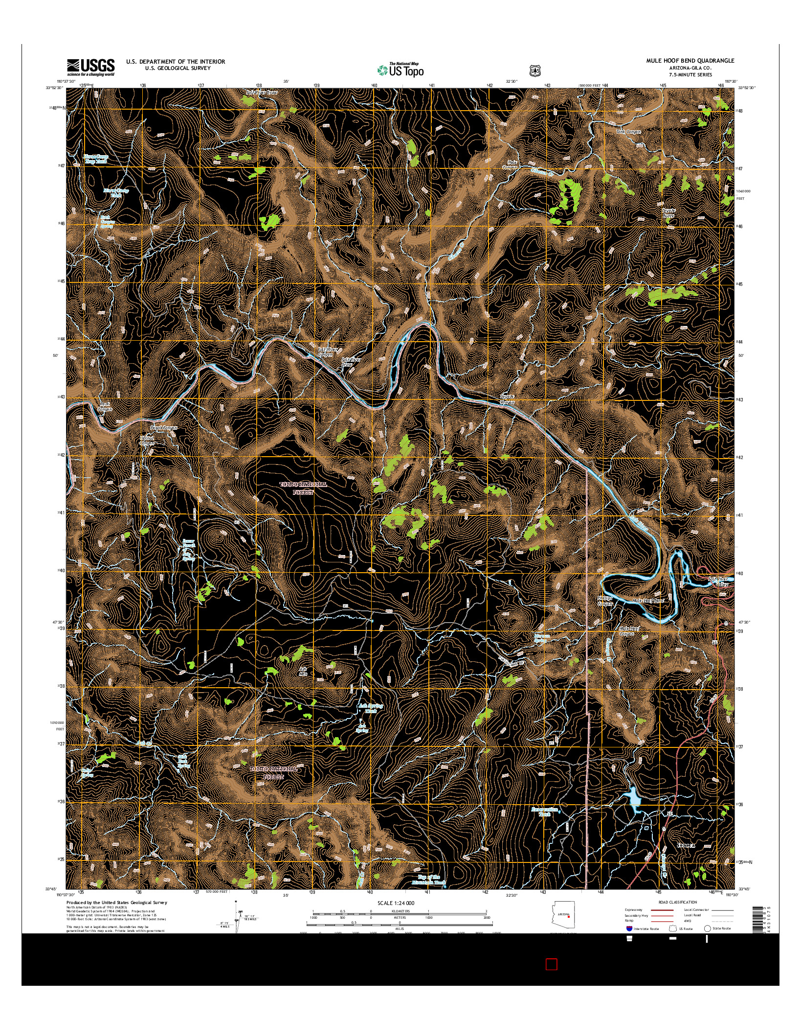 USGS US TOPO 7.5-MINUTE MAP FOR MULE HOOF BEND, AZ 2014