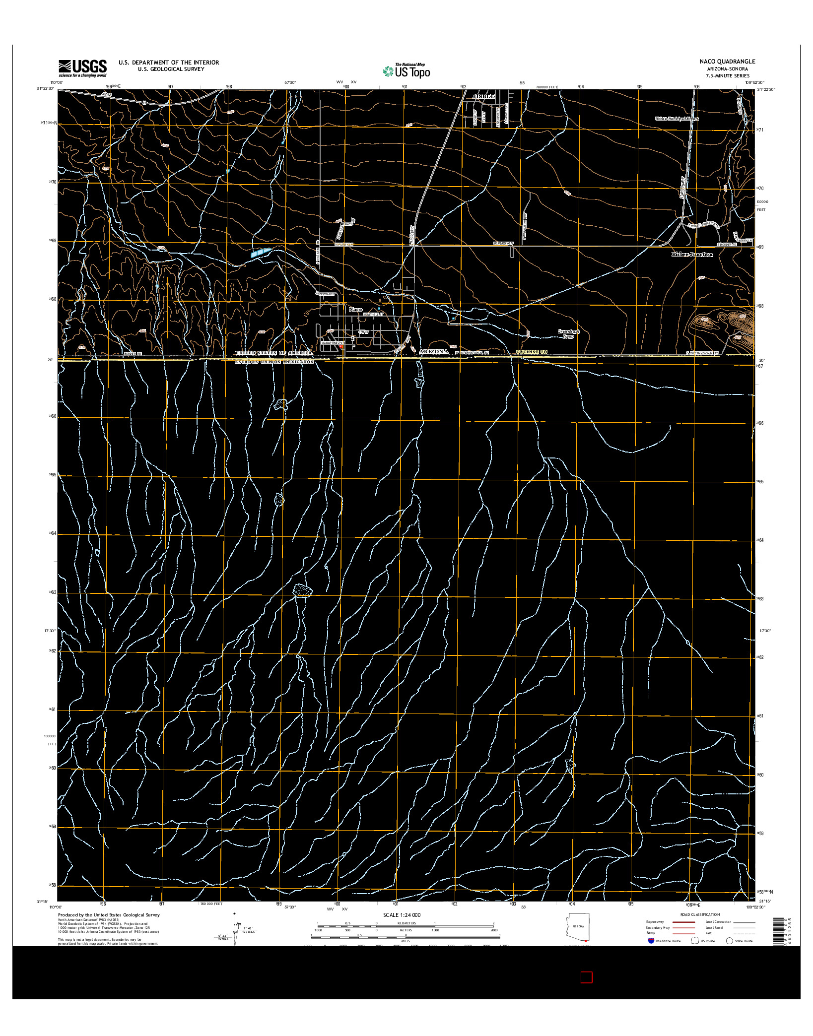 USGS US TOPO 7.5-MINUTE MAP FOR NACO, AZ-SON 2014