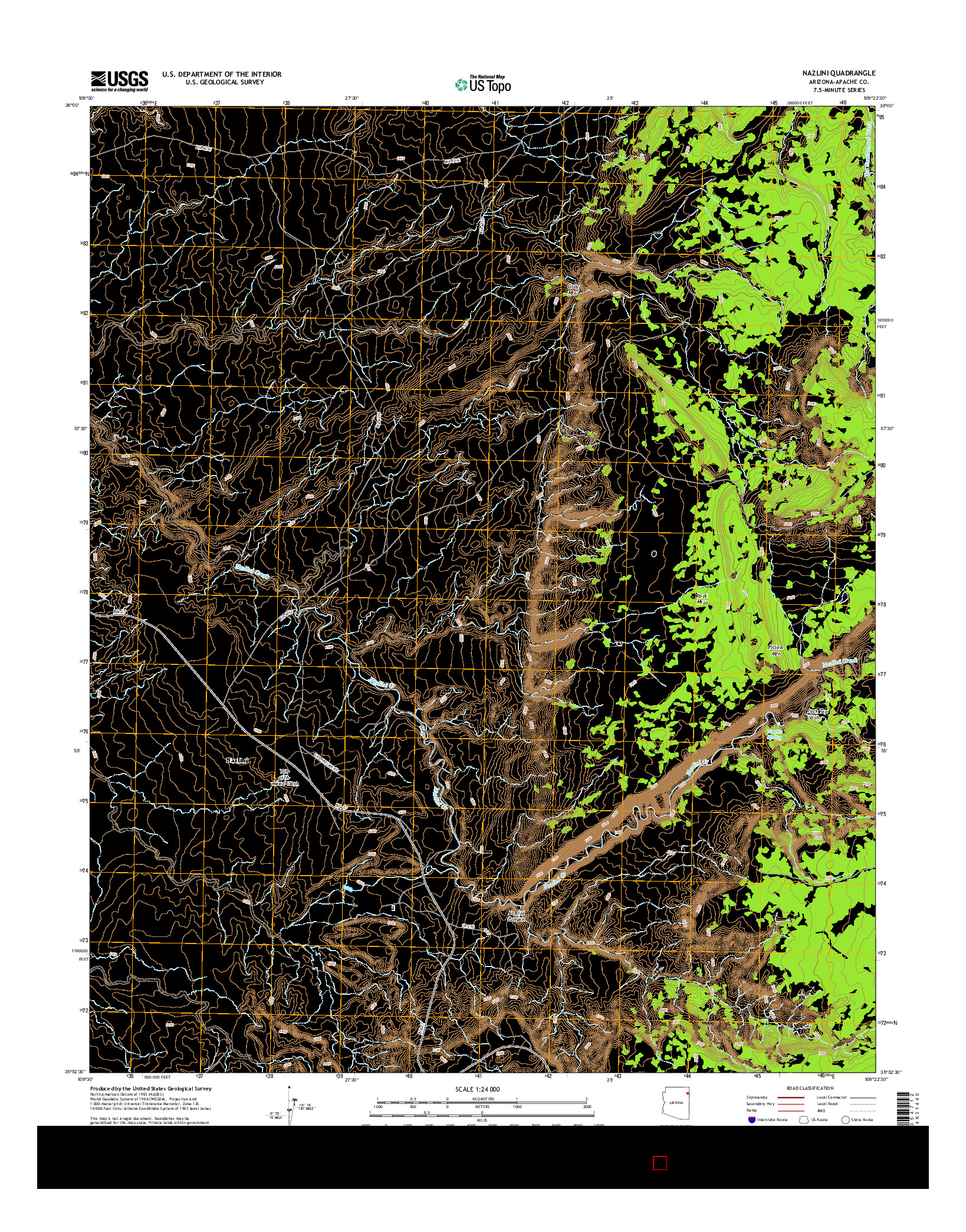 USGS US TOPO 7.5-MINUTE MAP FOR NAZLINI, AZ 2014