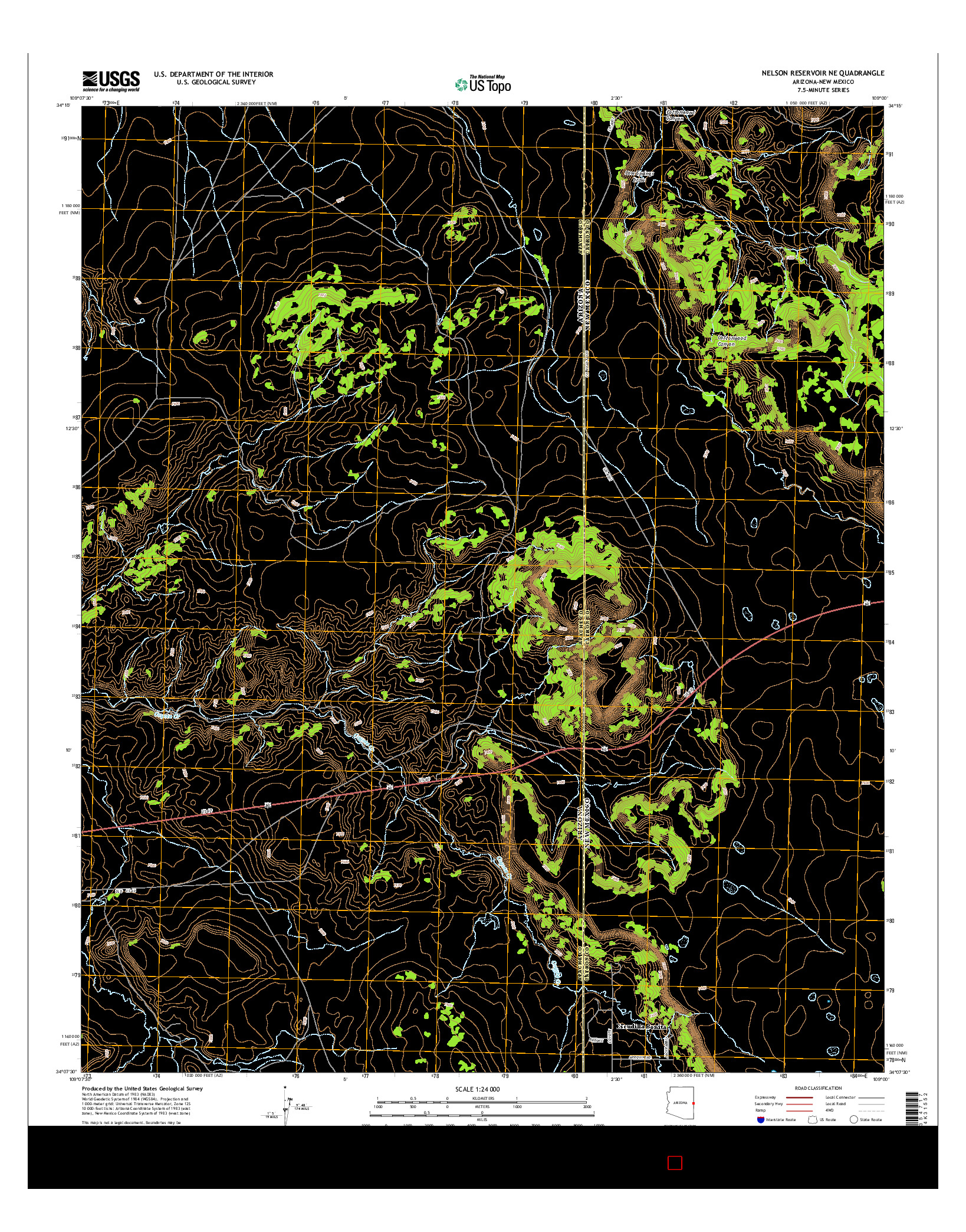 USGS US TOPO 7.5-MINUTE MAP FOR NELSON RESERVOIR NE, AZ-NM 2014