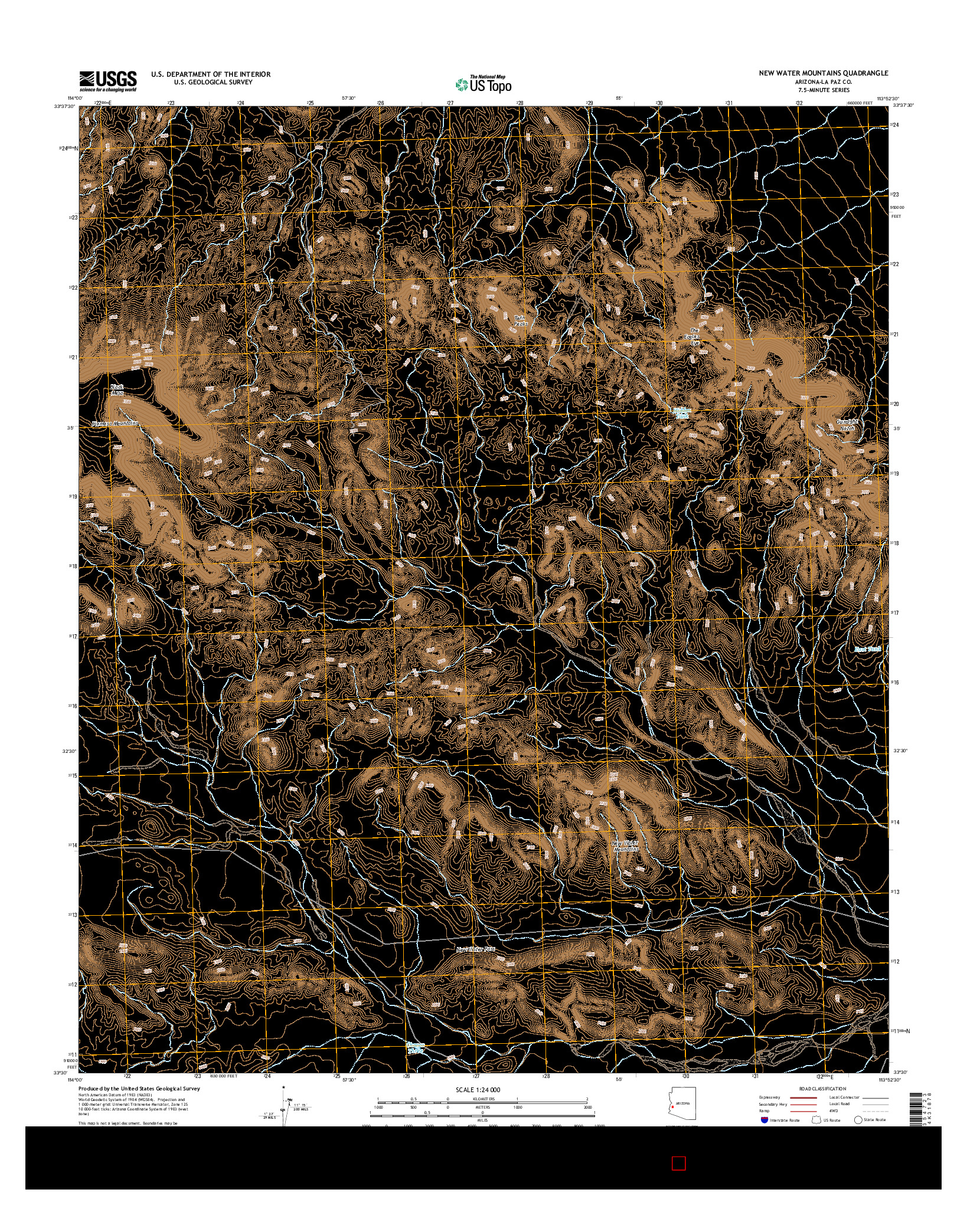 USGS US TOPO 7.5-MINUTE MAP FOR NEW WATER MOUNTAINS, AZ 2014