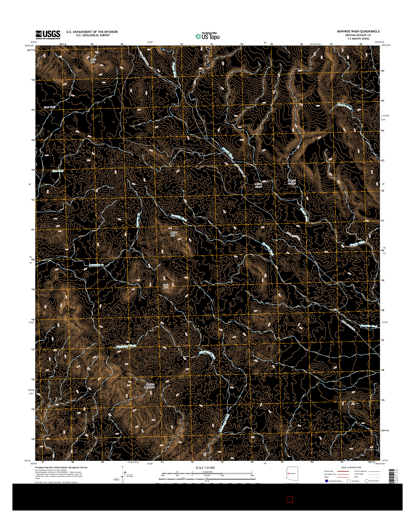 USGS US TOPO 7.5-MINUTE MAP FOR RAWHIDE WASH, AZ 2014