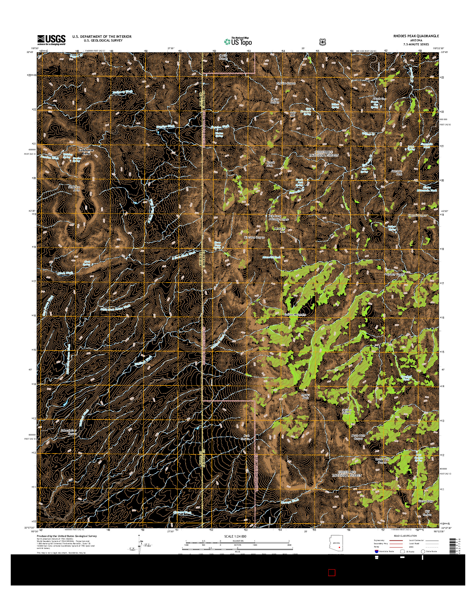 USGS US TOPO 7.5-MINUTE MAP FOR RHODES PEAK, AZ 2014
