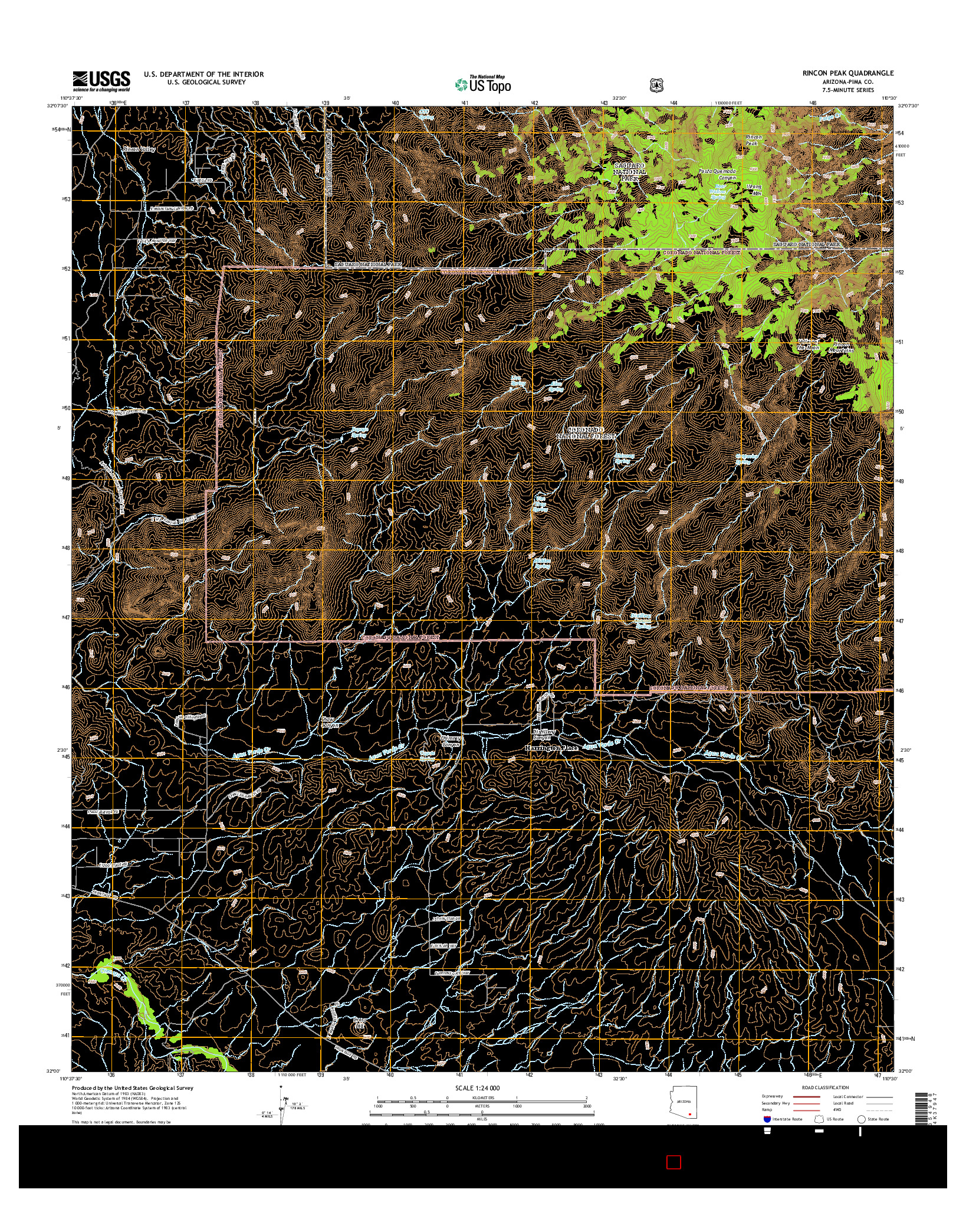 USGS US TOPO 7.5-MINUTE MAP FOR RINCON PEAK, AZ 2014