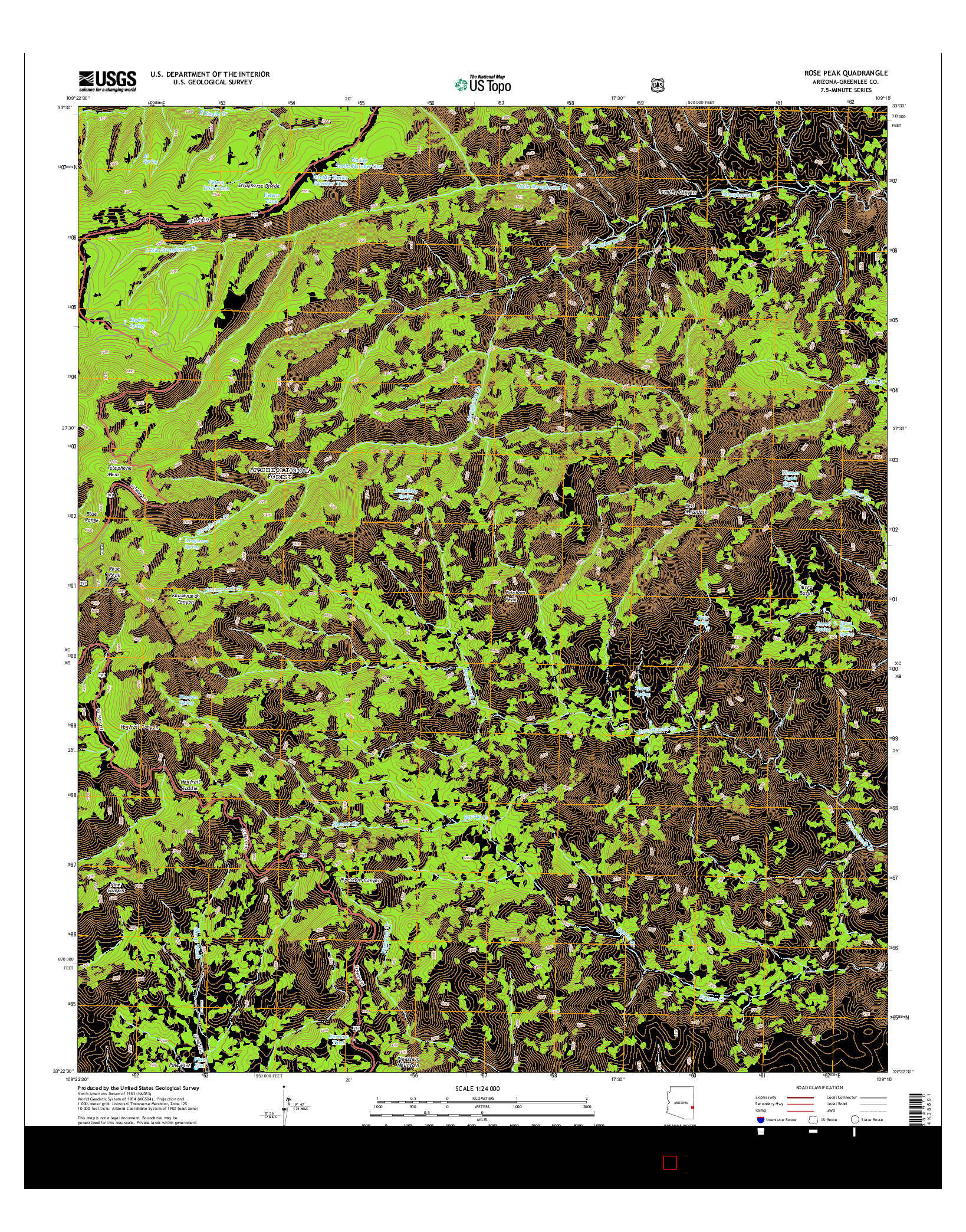 USGS US TOPO 7.5-MINUTE MAP FOR ROSE PEAK, AZ 2014