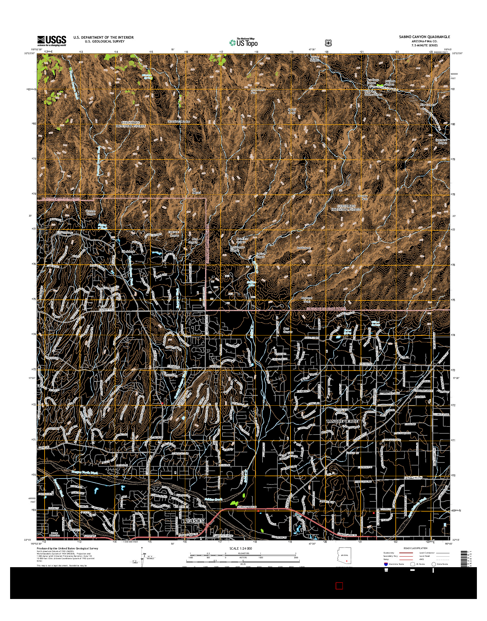 USGS US TOPO 7.5-MINUTE MAP FOR SABINO CANYON, AZ 2014