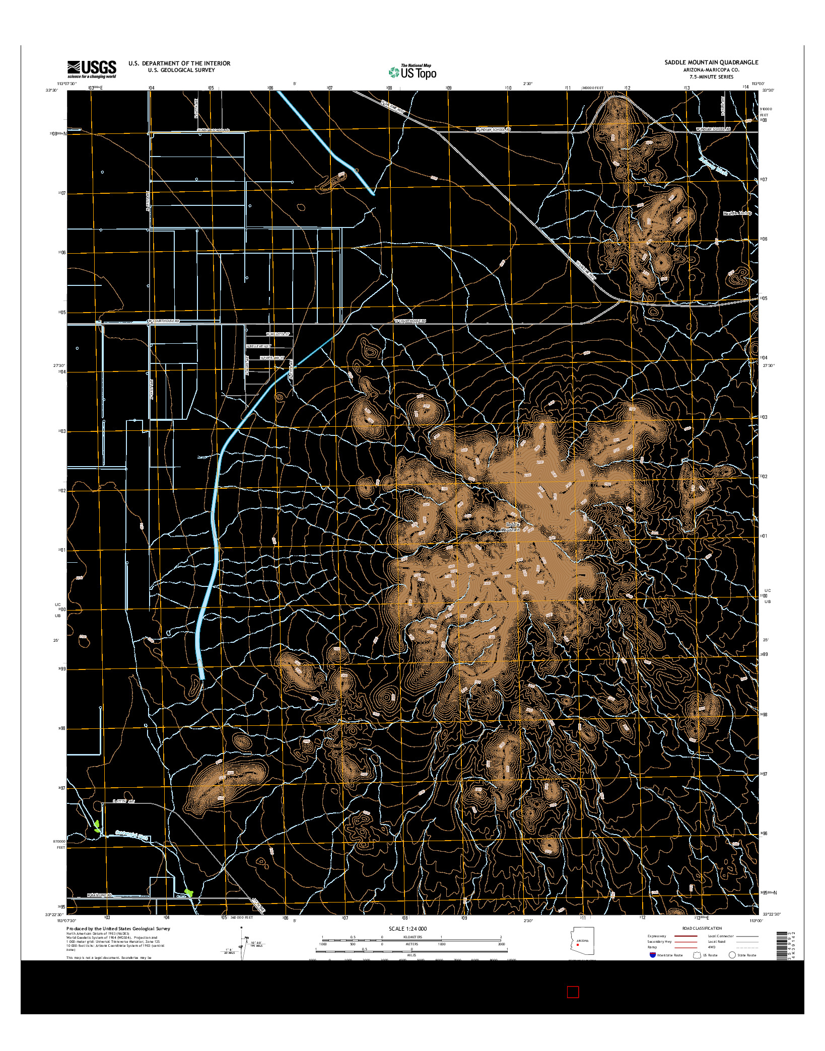 USGS US TOPO 7.5-MINUTE MAP FOR SADDLE MOUNTAIN, AZ 2014