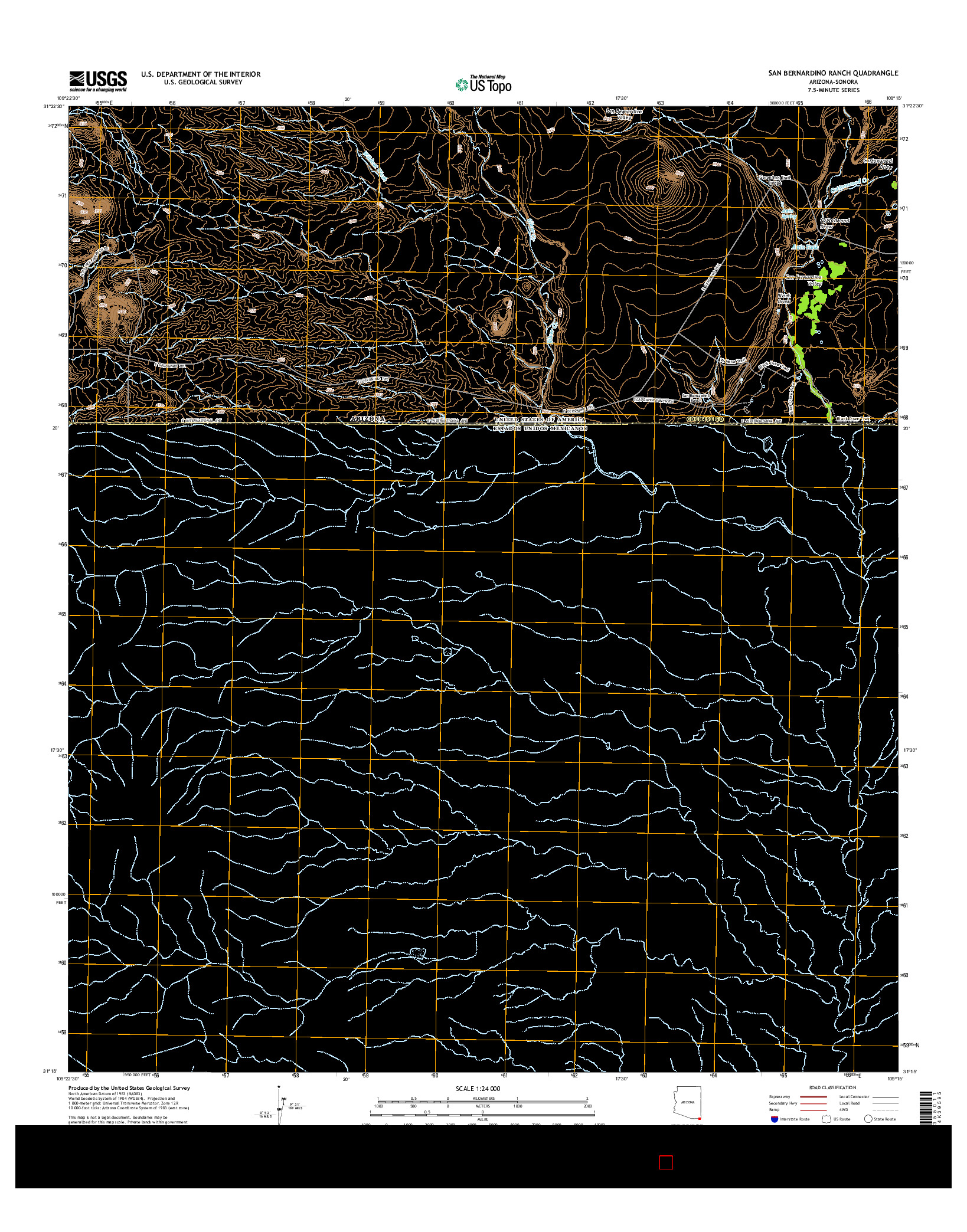 USGS US TOPO 7.5-MINUTE MAP FOR SAN BERNARDINO RANCH, AZ-SON 2014