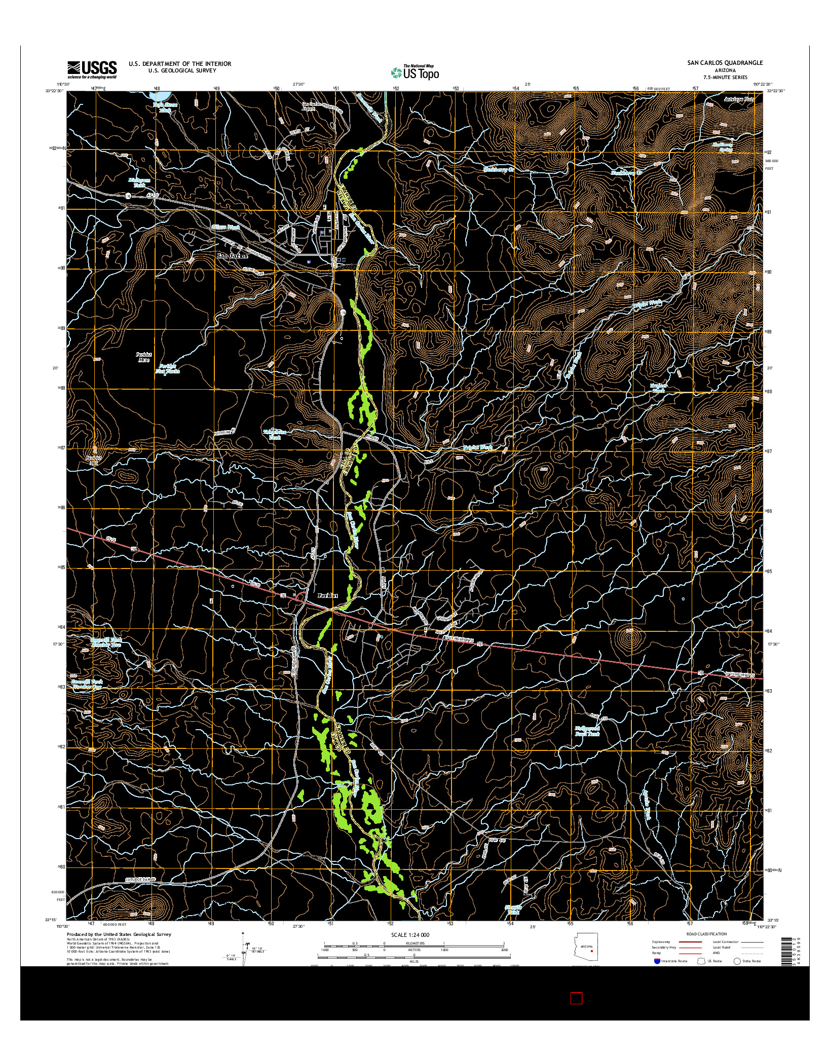 USGS US TOPO 7.5-MINUTE MAP FOR SAN CARLOS, AZ 2014