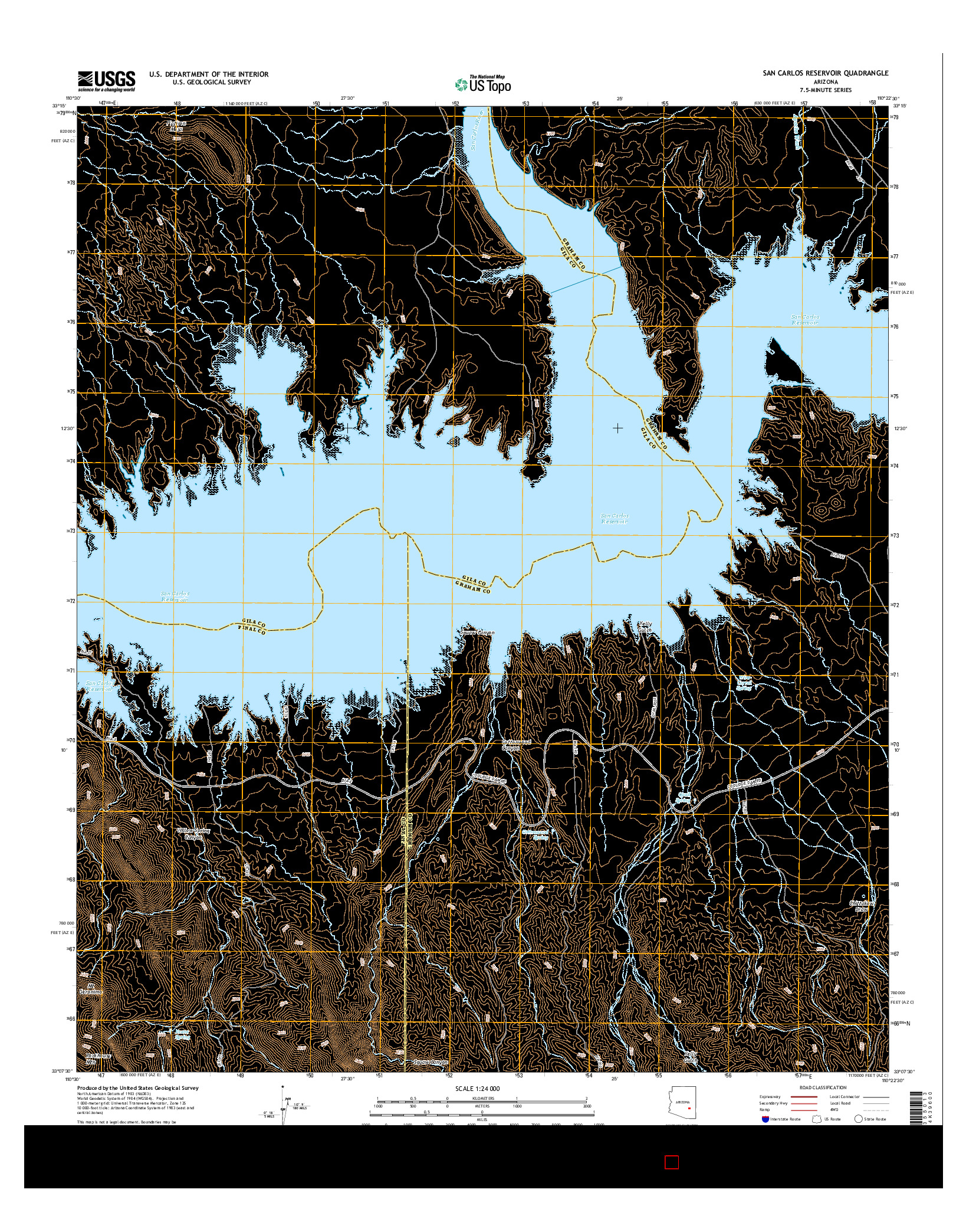 USGS US TOPO 7.5-MINUTE MAP FOR SAN CARLOS RESERVOIR, AZ 2014