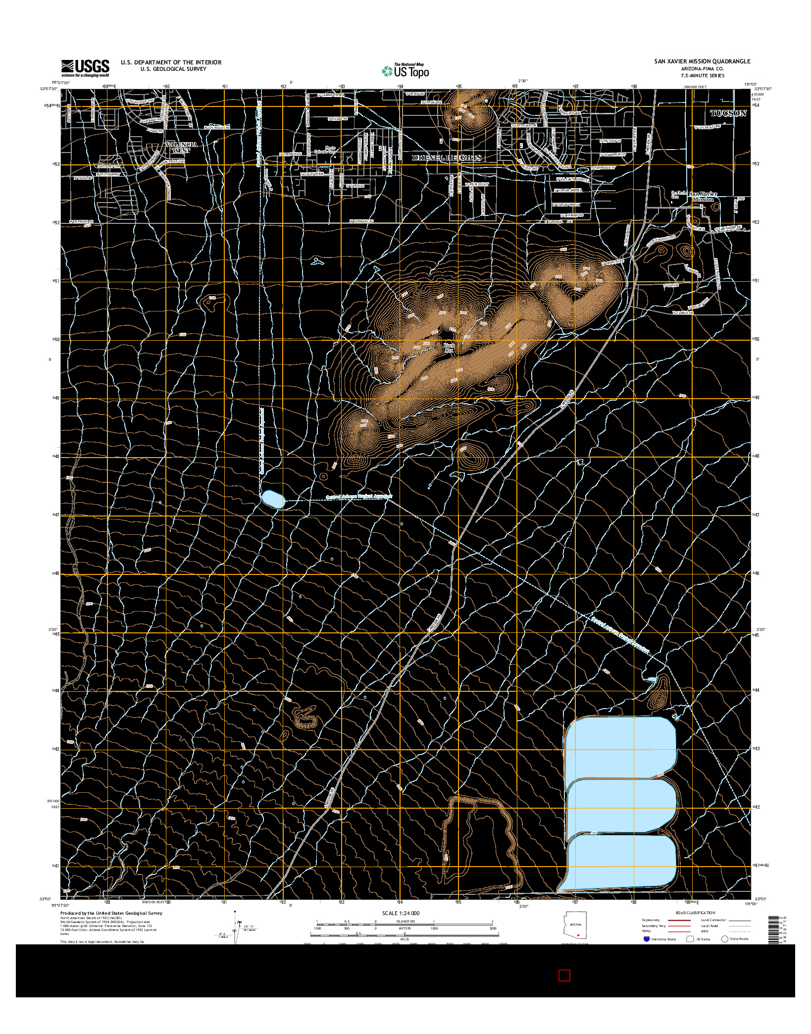 USGS US TOPO 7.5-MINUTE MAP FOR SAN XAVIER MISSION, AZ 2014