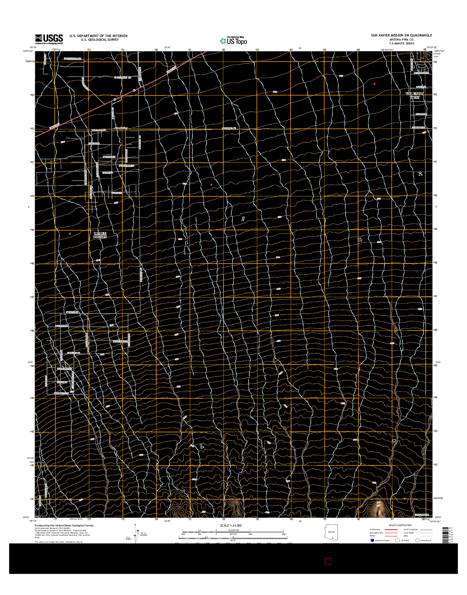 USGS US TOPO 7.5-MINUTE MAP FOR SAN XAVIER MISSION SW, AZ 2014