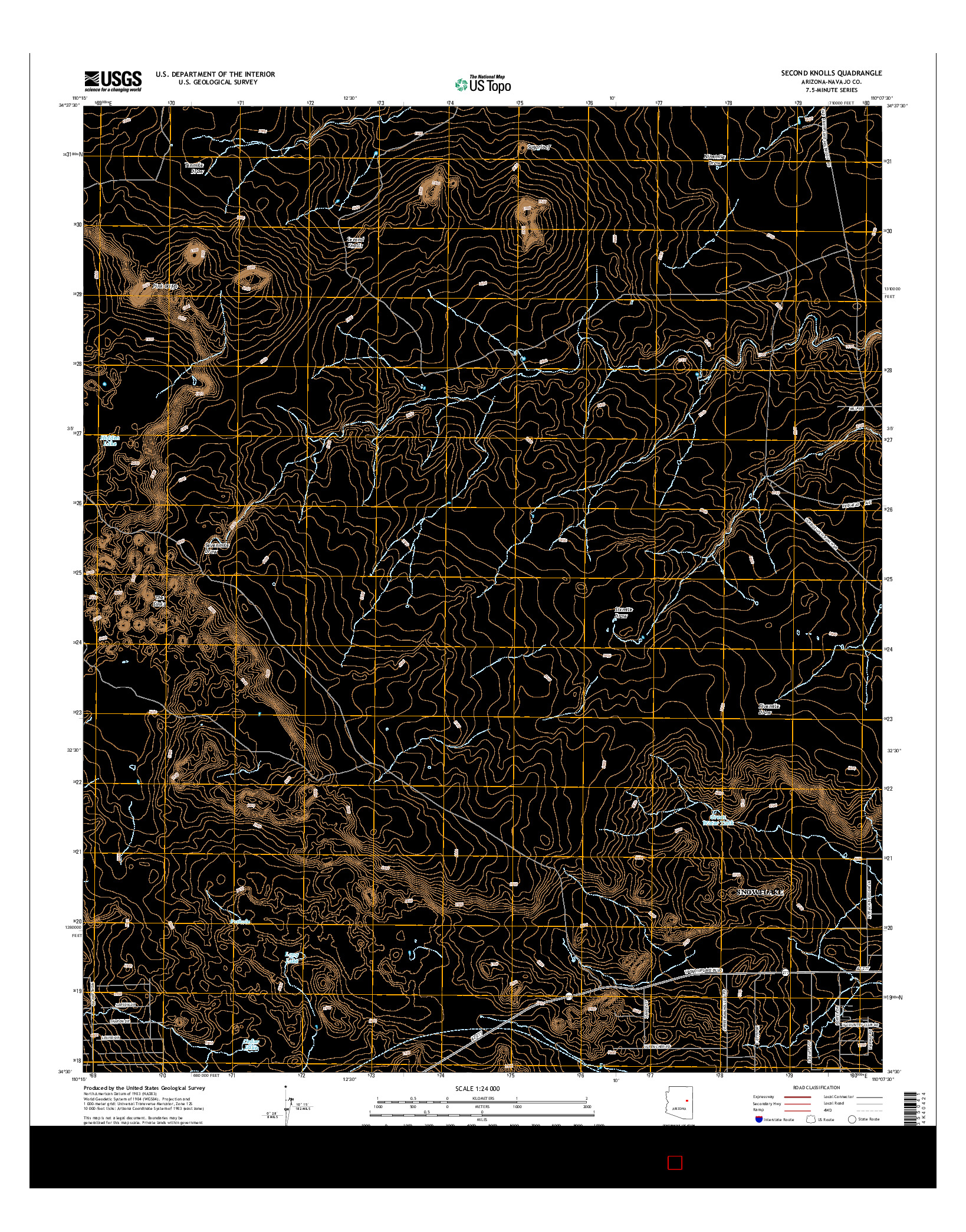 USGS US TOPO 7.5-MINUTE MAP FOR SECOND KNOLLS, AZ 2014