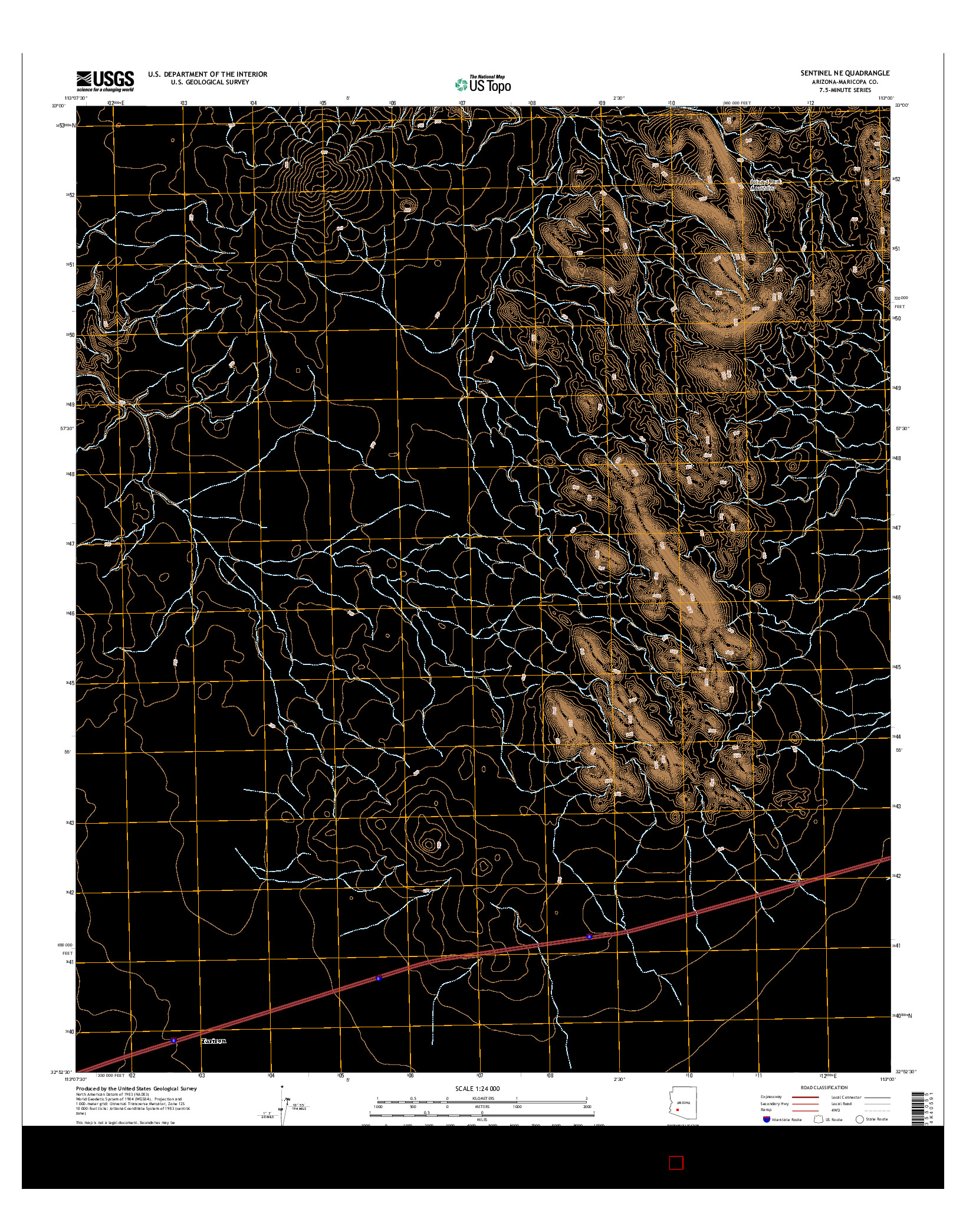 USGS US TOPO 7.5-MINUTE MAP FOR SENTINEL NE, AZ 2014
