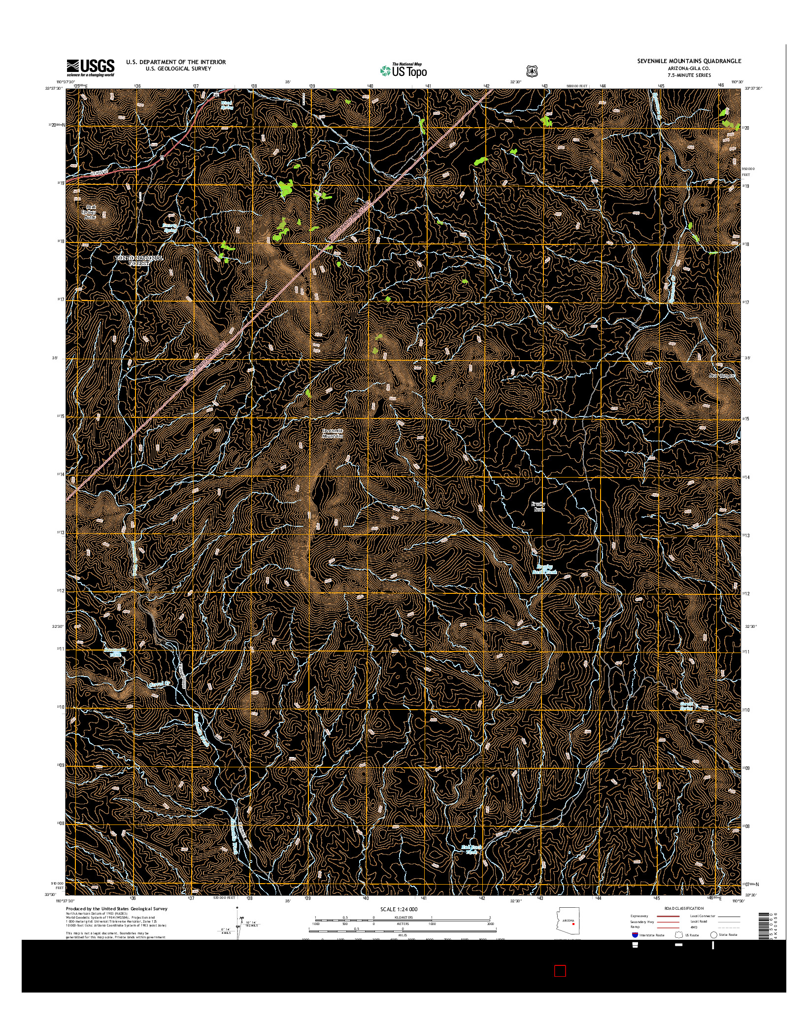 USGS US TOPO 7.5-MINUTE MAP FOR SEVENMILE MOUNTAINS, AZ 2014