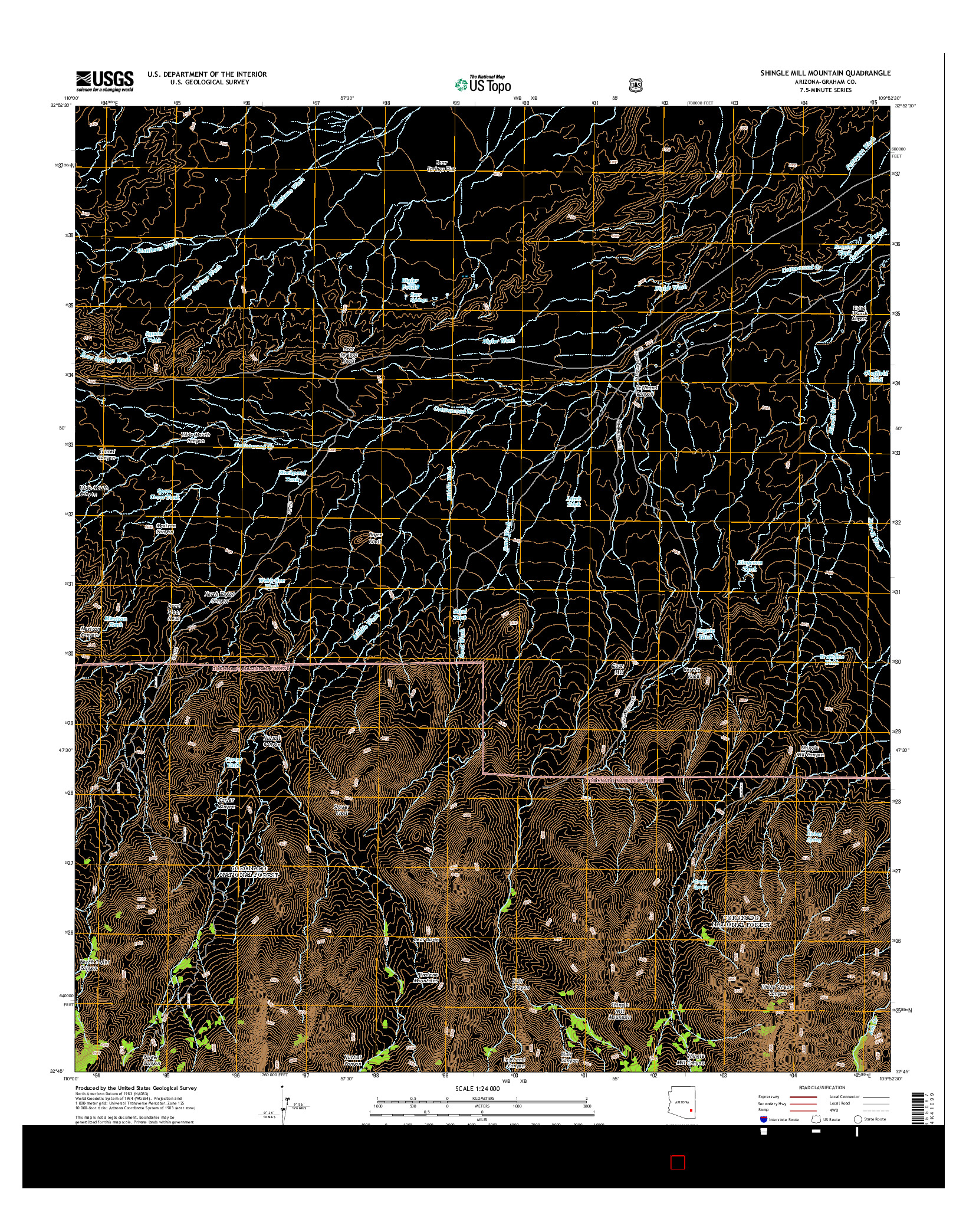 USGS US TOPO 7.5-MINUTE MAP FOR SHINGLE MILL MOUNTAIN, AZ 2014