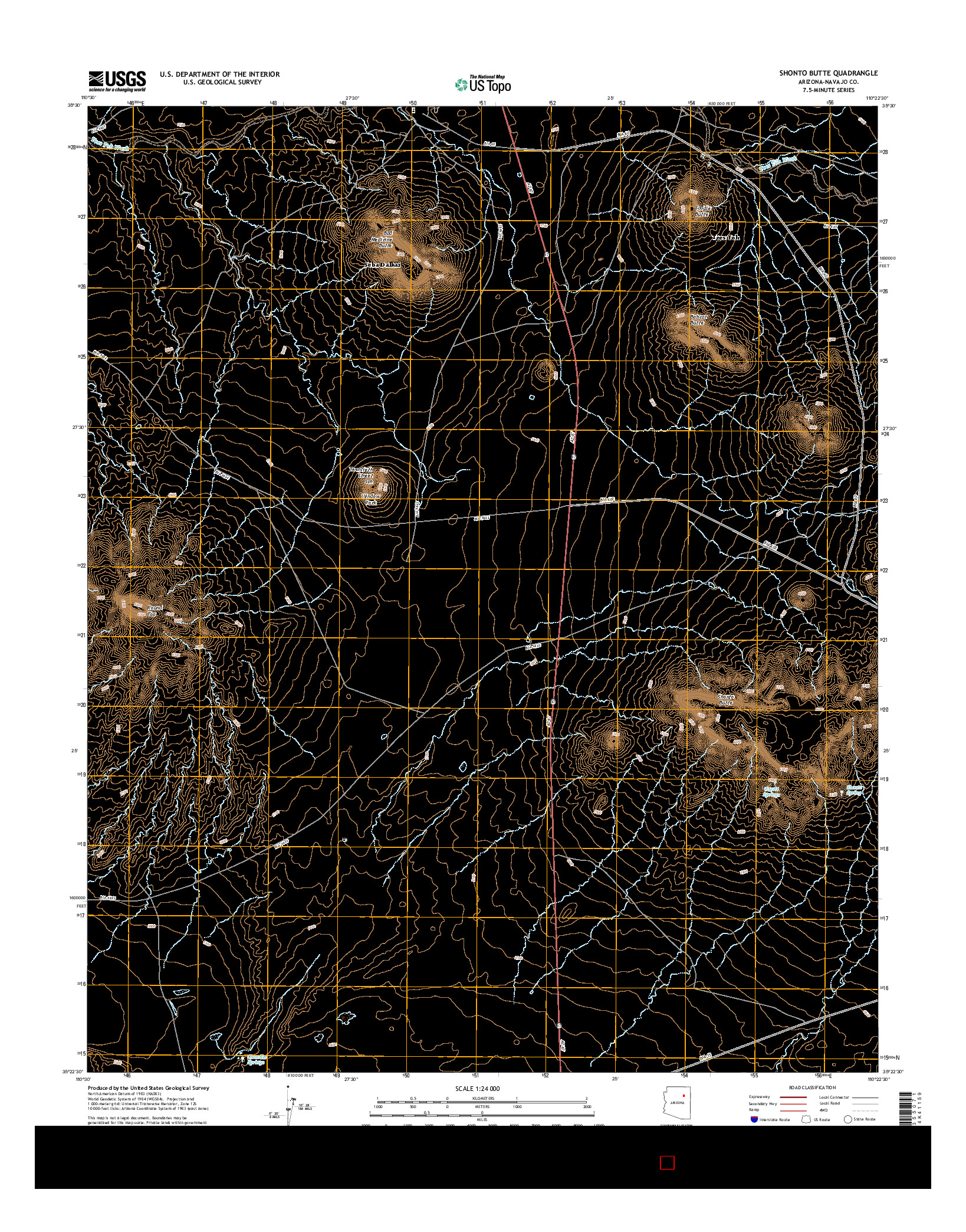 USGS US TOPO 7.5-MINUTE MAP FOR SHONTO BUTTE, AZ 2014