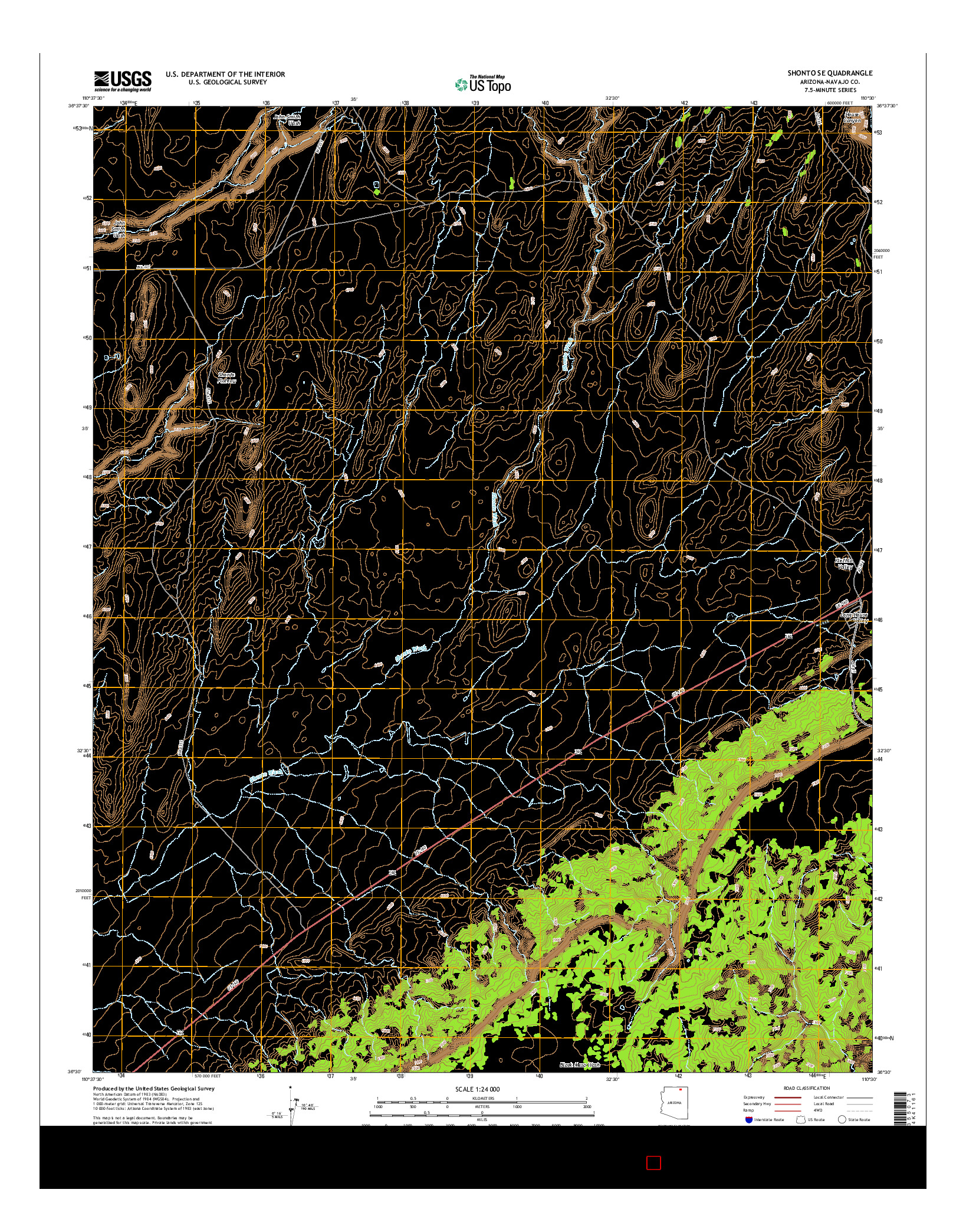 USGS US TOPO 7.5-MINUTE MAP FOR SHONTO SE, AZ 2014
