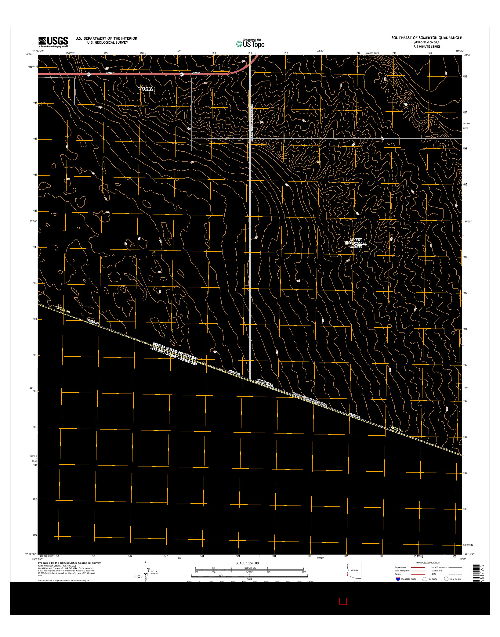 USGS US TOPO 7.5-MINUTE MAP FOR SOUTHEAST OF SOMERTON, AZ-SON 2014