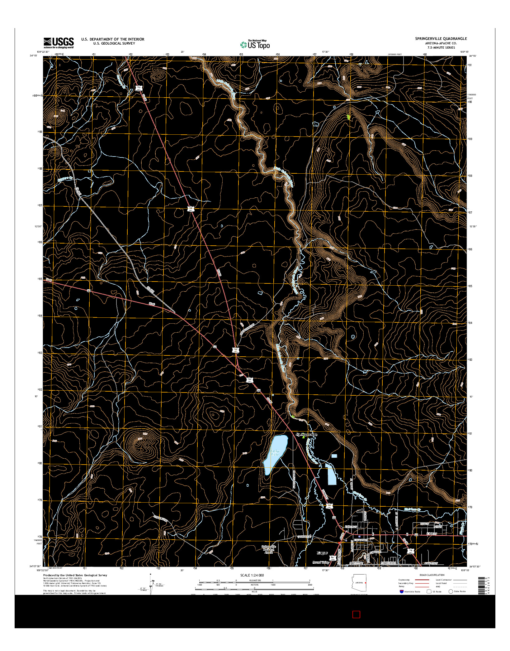 USGS US TOPO 7.5-MINUTE MAP FOR SPRINGERVILLE, AZ 2014
